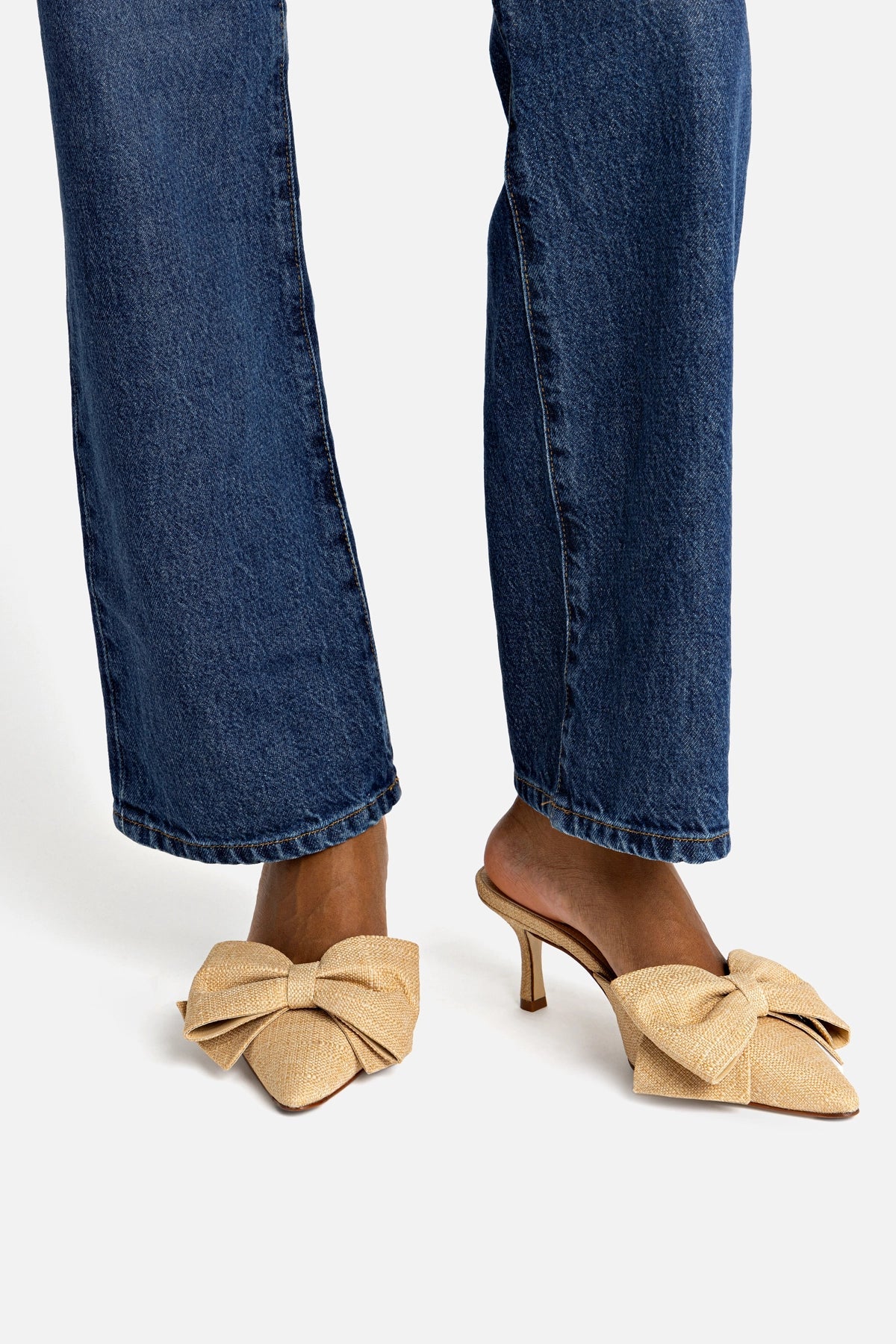 Mini Elle Pump In Beige Raffia by Larroudé