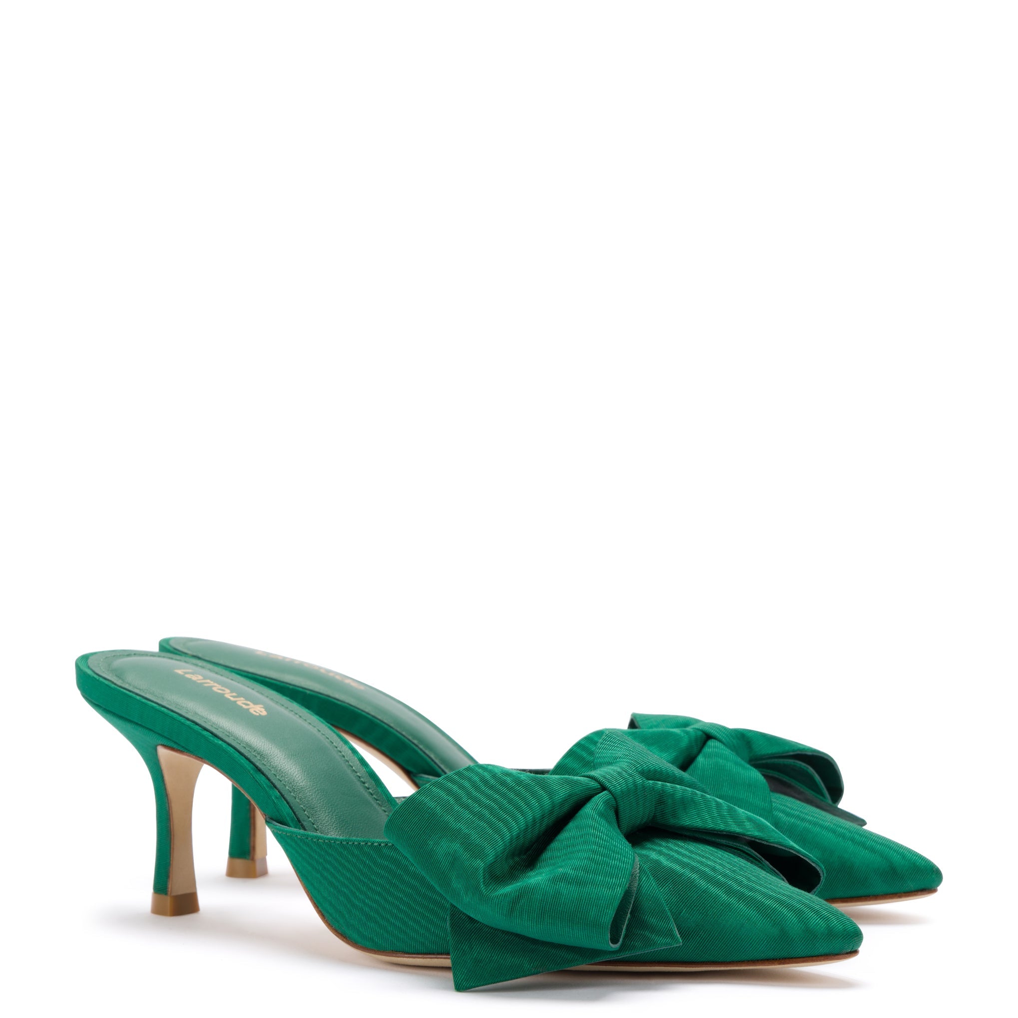 Mini Elle Pump In Emerald Fabric by Larroudé