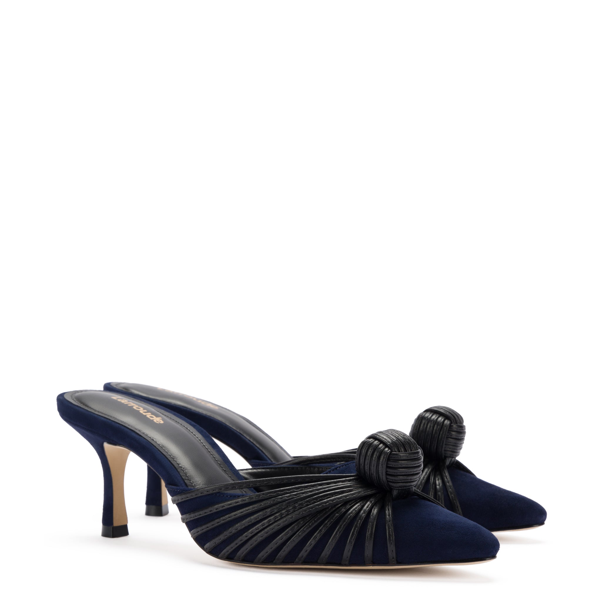 Mini Valerie Pump In Navy Suede and Black Leather by Larroudé