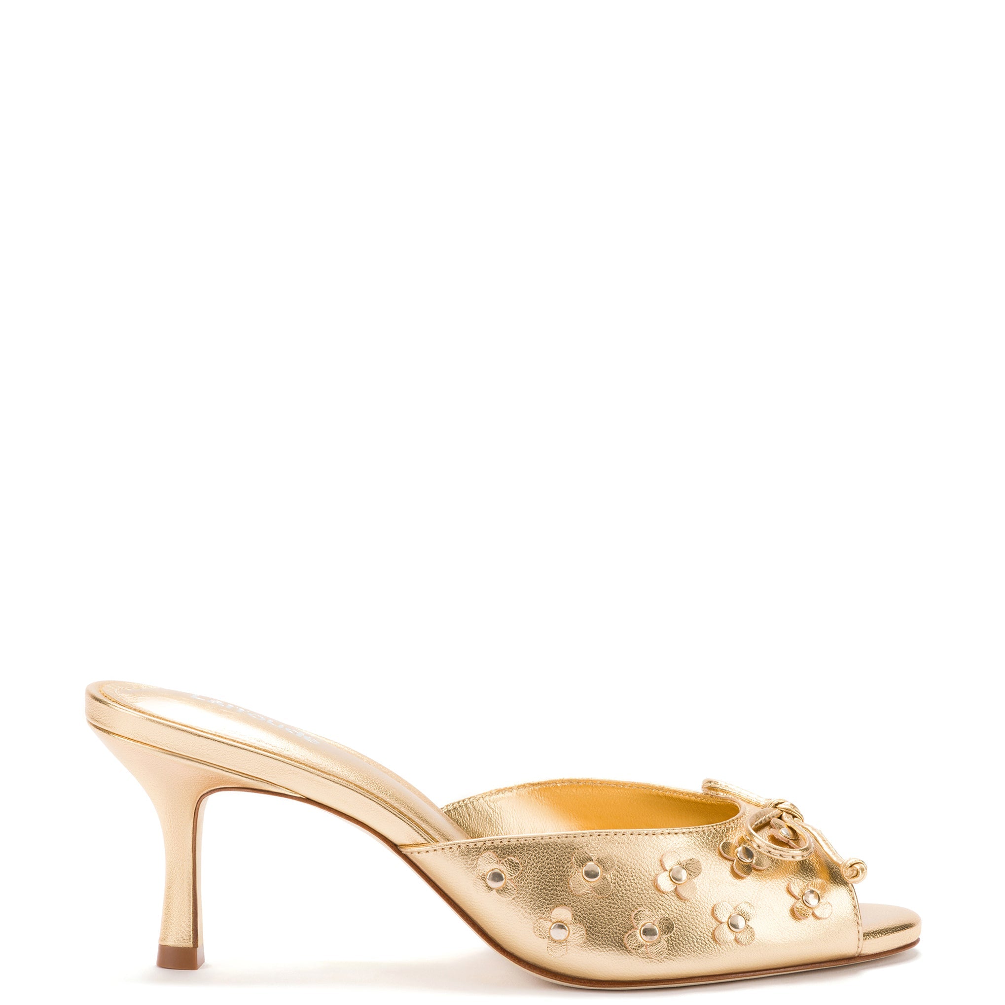 Jasmine Mule In Gold Metallic Leather by Larroudé