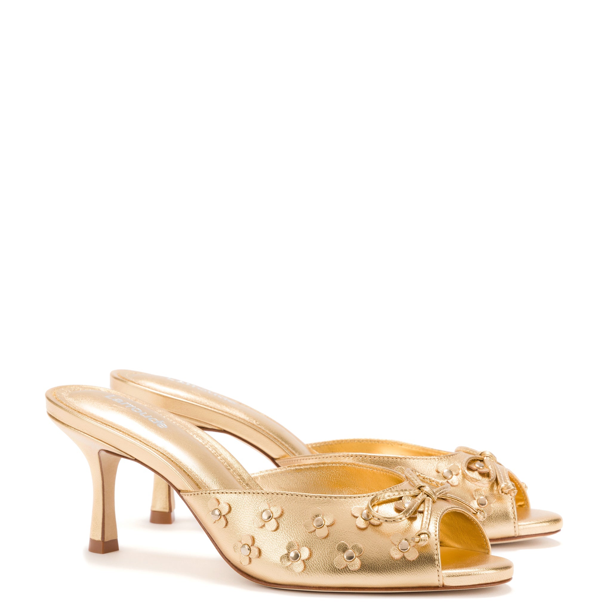 Jasmine Mule In Gold Metallic Leather by Larroudé