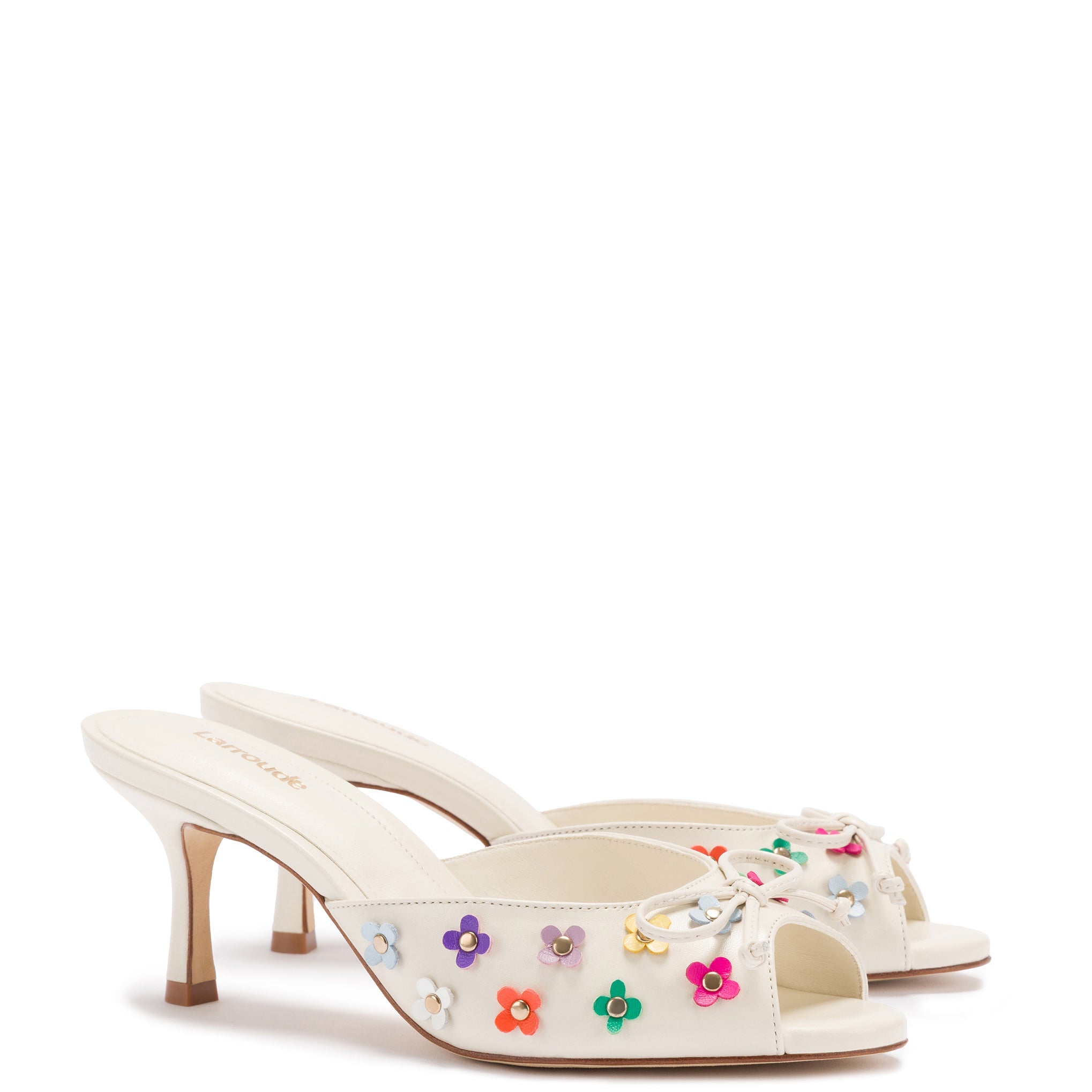 Jasmine Mule In Ivory and Multicolor Leather by Larroudé