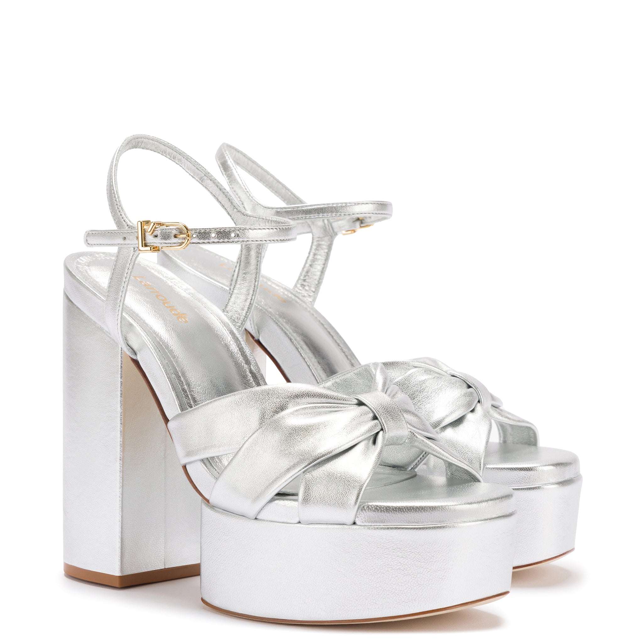 Vivienne Platform Sandal In Silver Metallic Leather by Larroudé