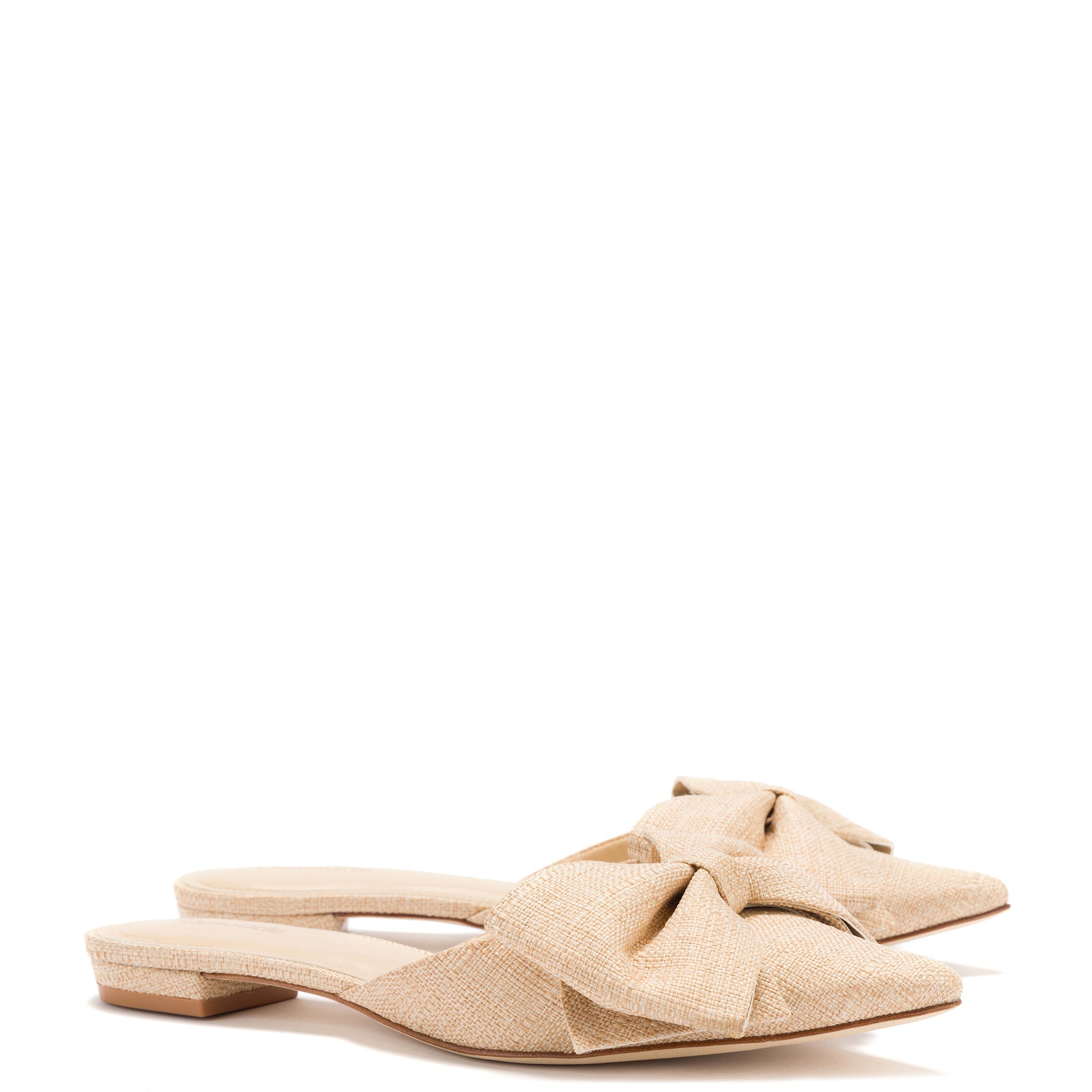 Elle Flat Mule In Beige Raffia by Larroudé