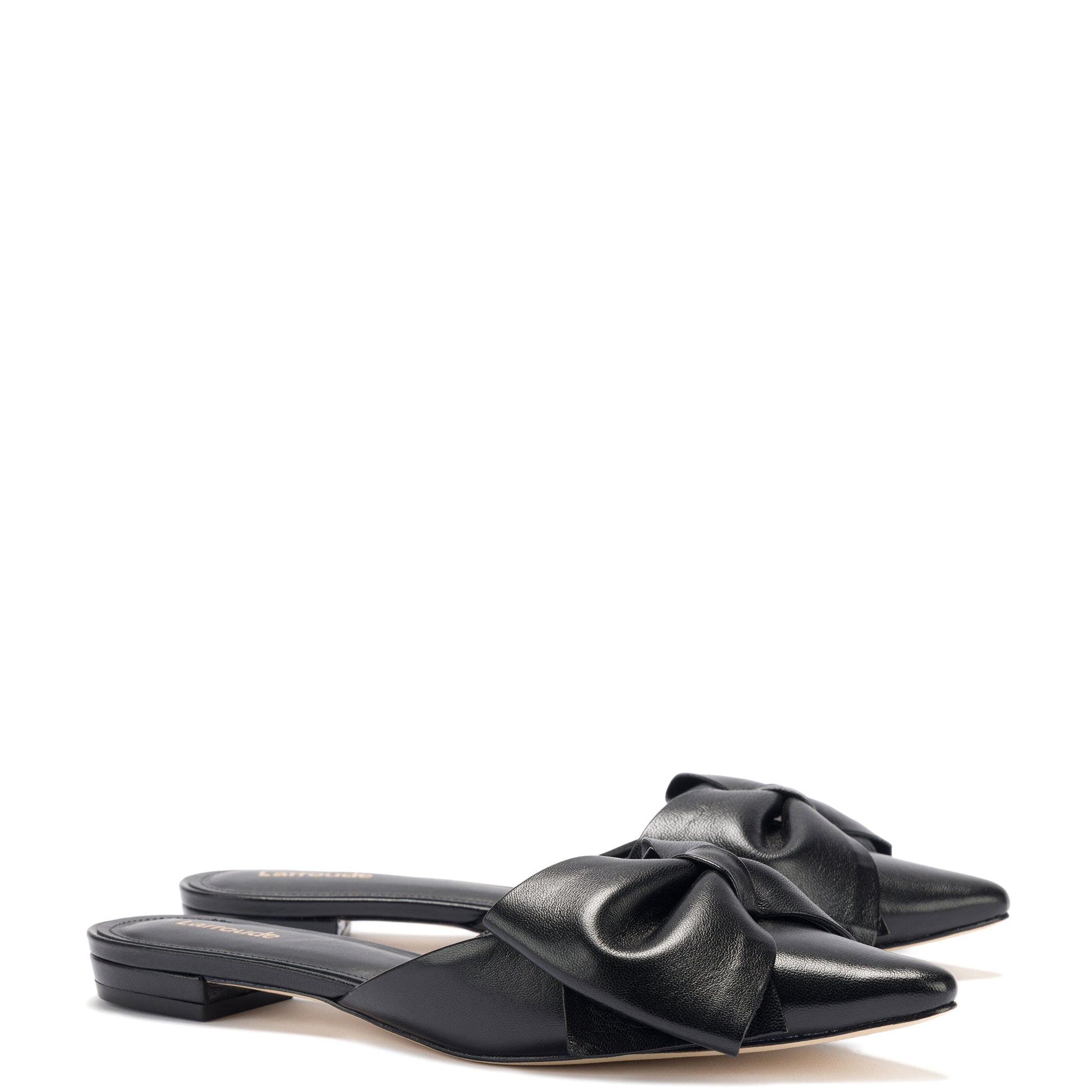 Elle Flat Mule In Black Leather by Larroudé