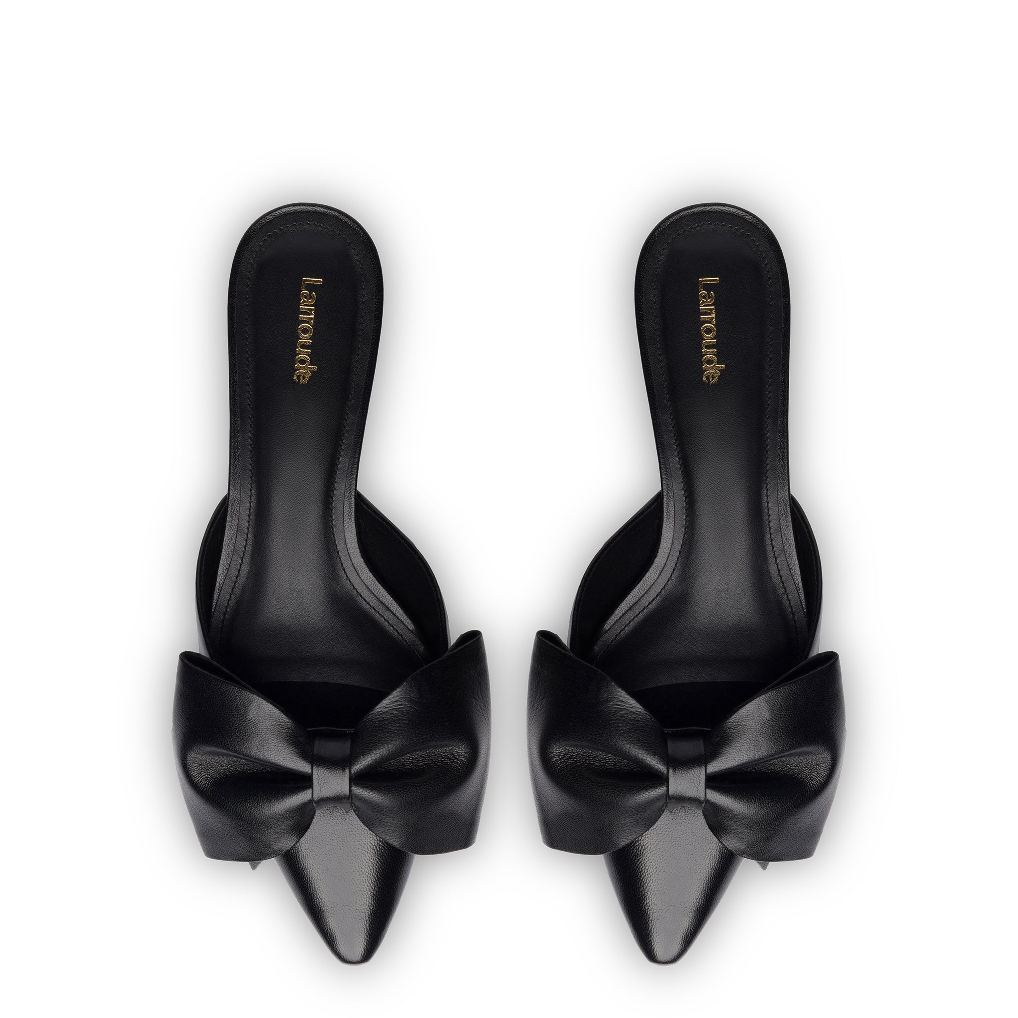 Elle Flat Mule In Black Leather by Larroudé