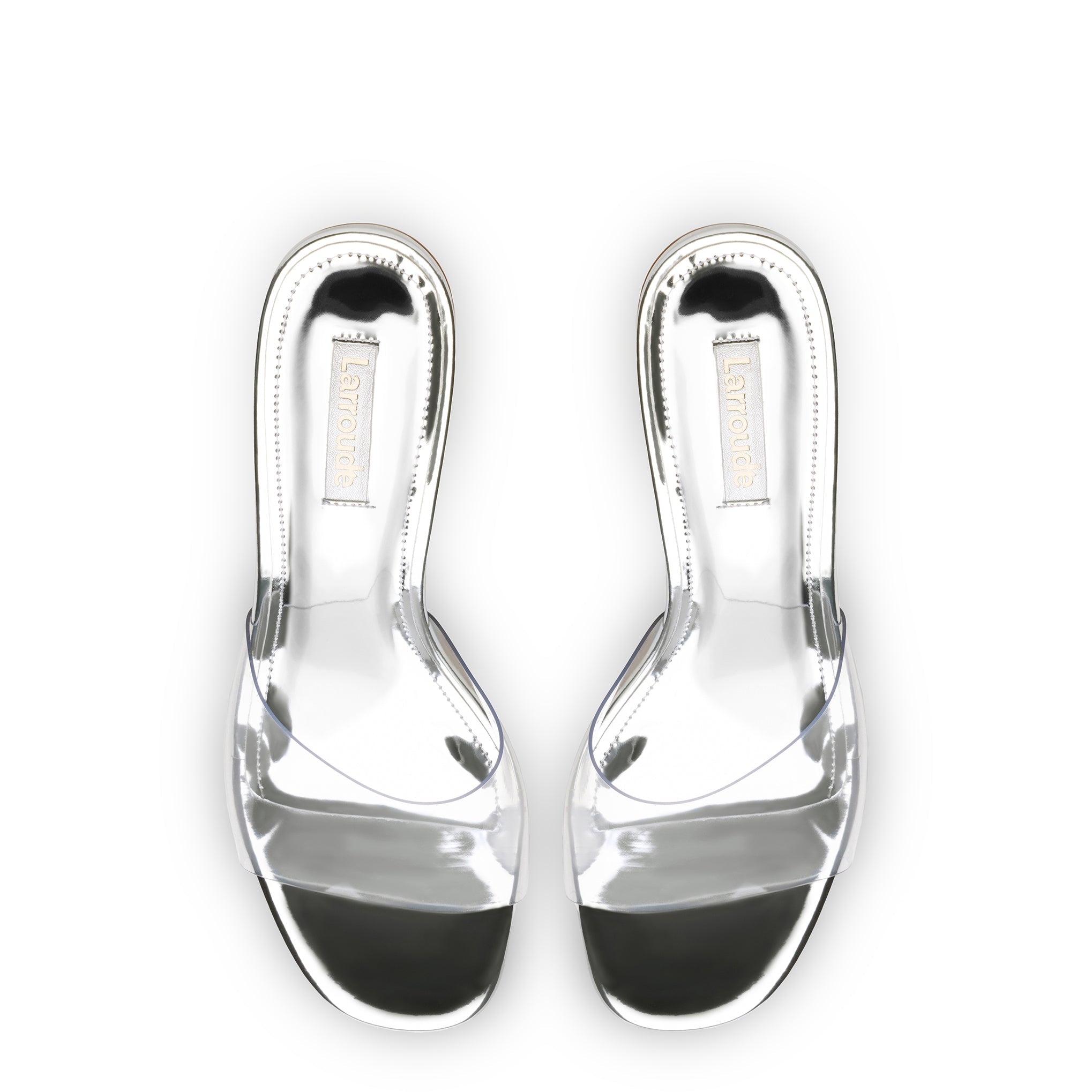 Vivi Lucite Hi Mule In Silver Specchio by Larroudé