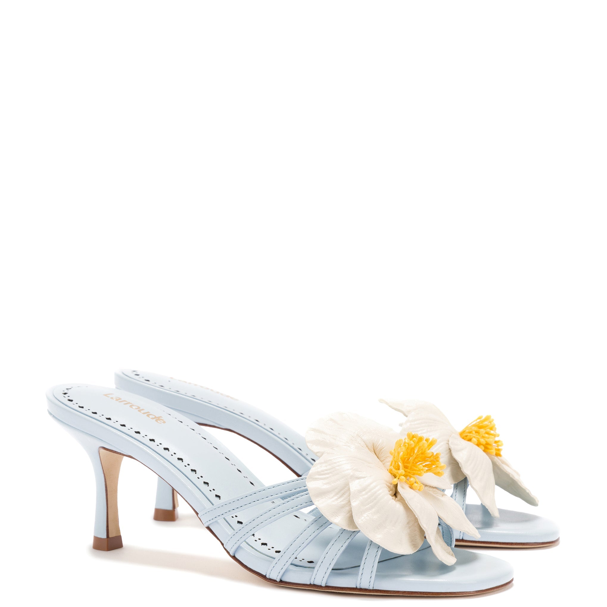 Magnolia Mule In Cerulean Blue Leather by Larroudé