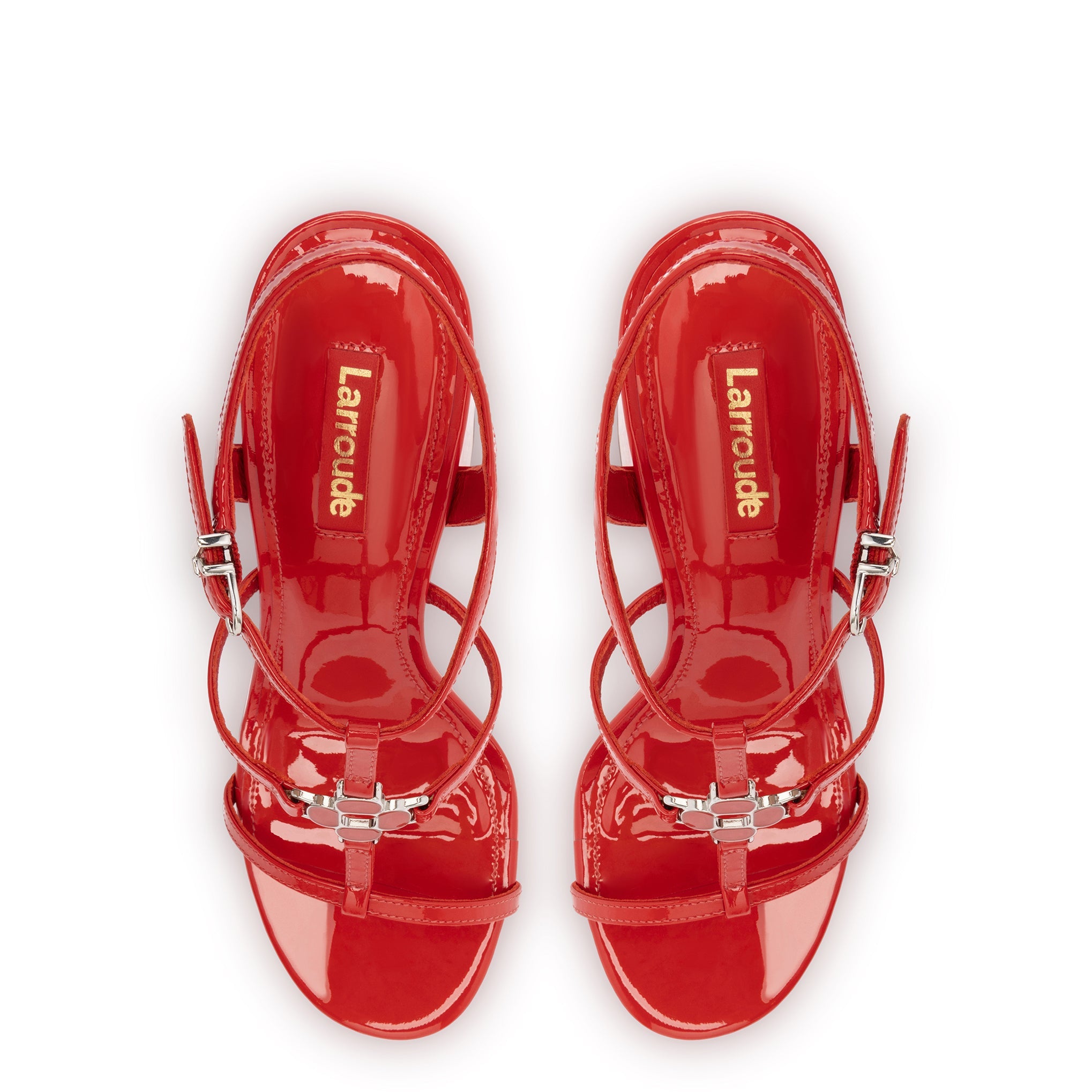 Hana Sandal In Scarlet Patent Leather by Larroudé