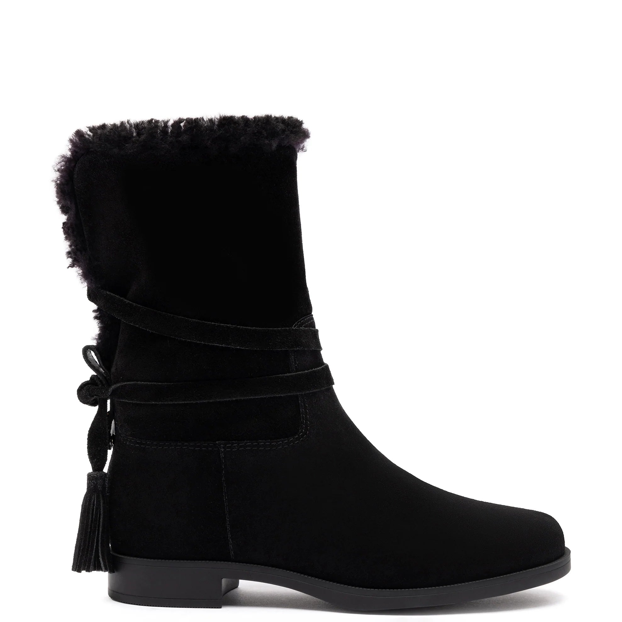 Verbier Bootie In Black Suede and Black Shearling by Larroudé