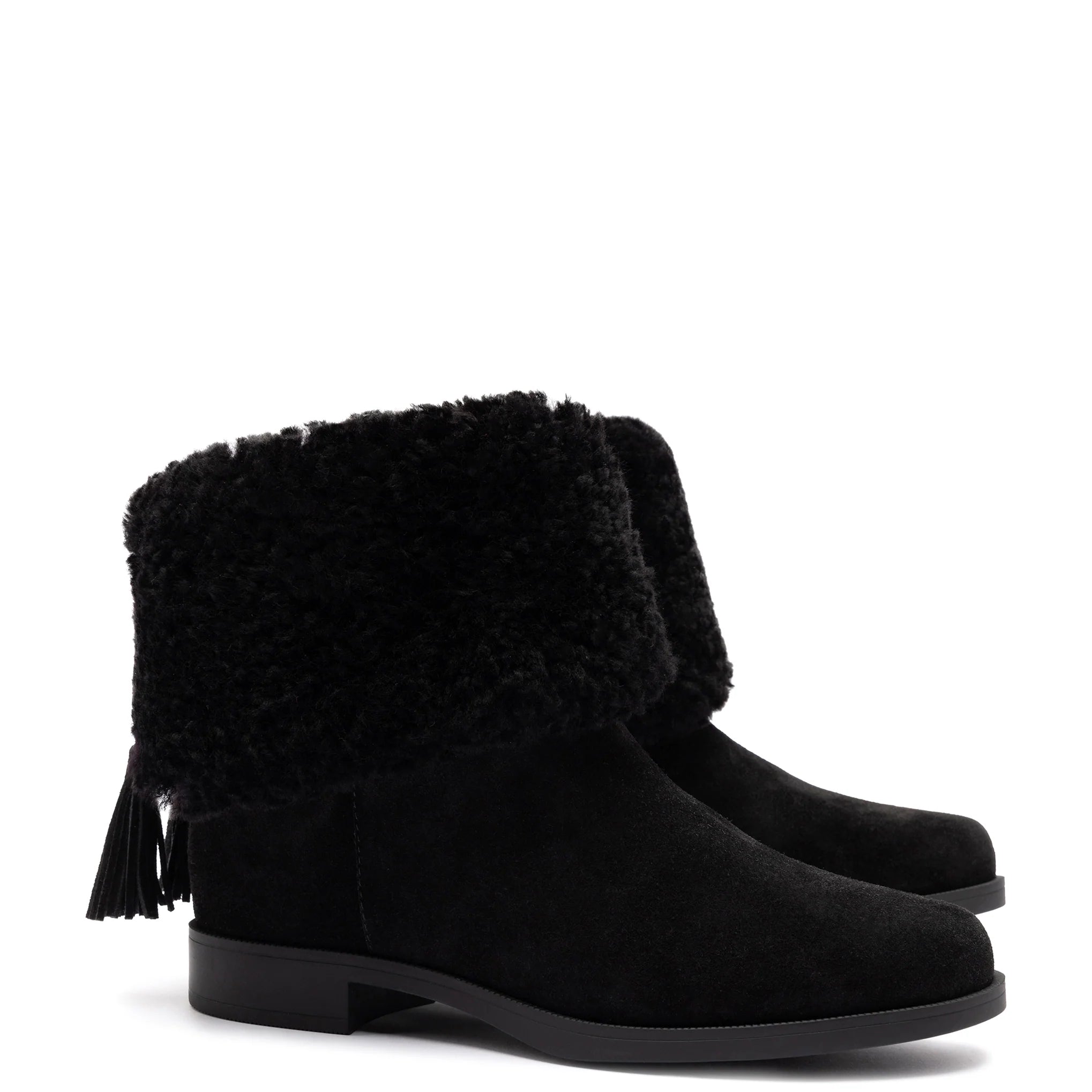 Verbier Bootie In Black Suede and Black Shearling by Larroudé