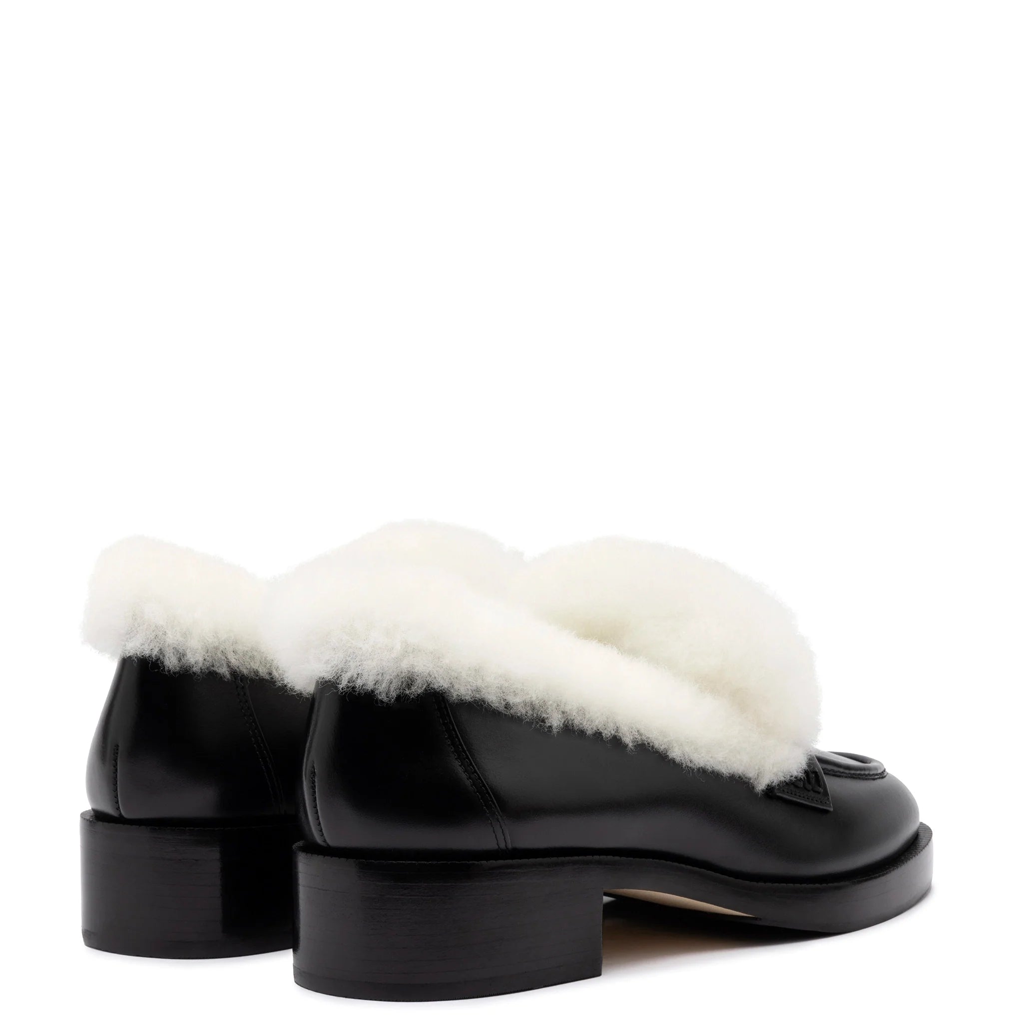 Bobbie Loafer In Black Leather and Natural Shearling by Larroudé