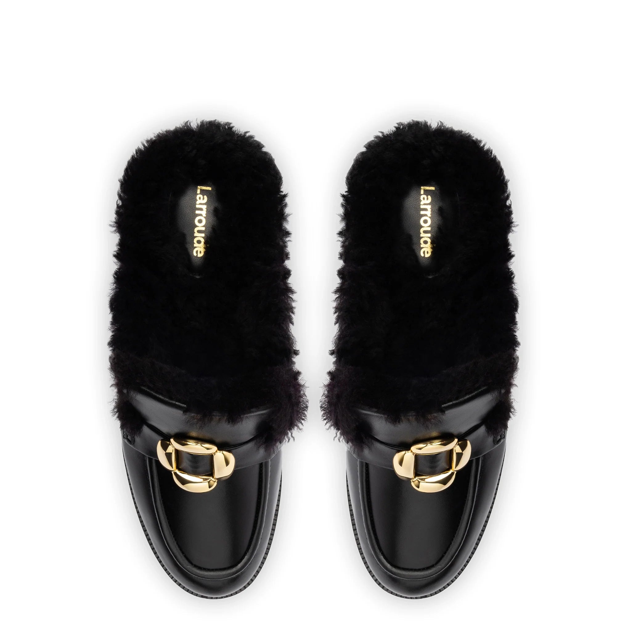 Bobbie Mule In Black Leather and Black Shearling Larroudé