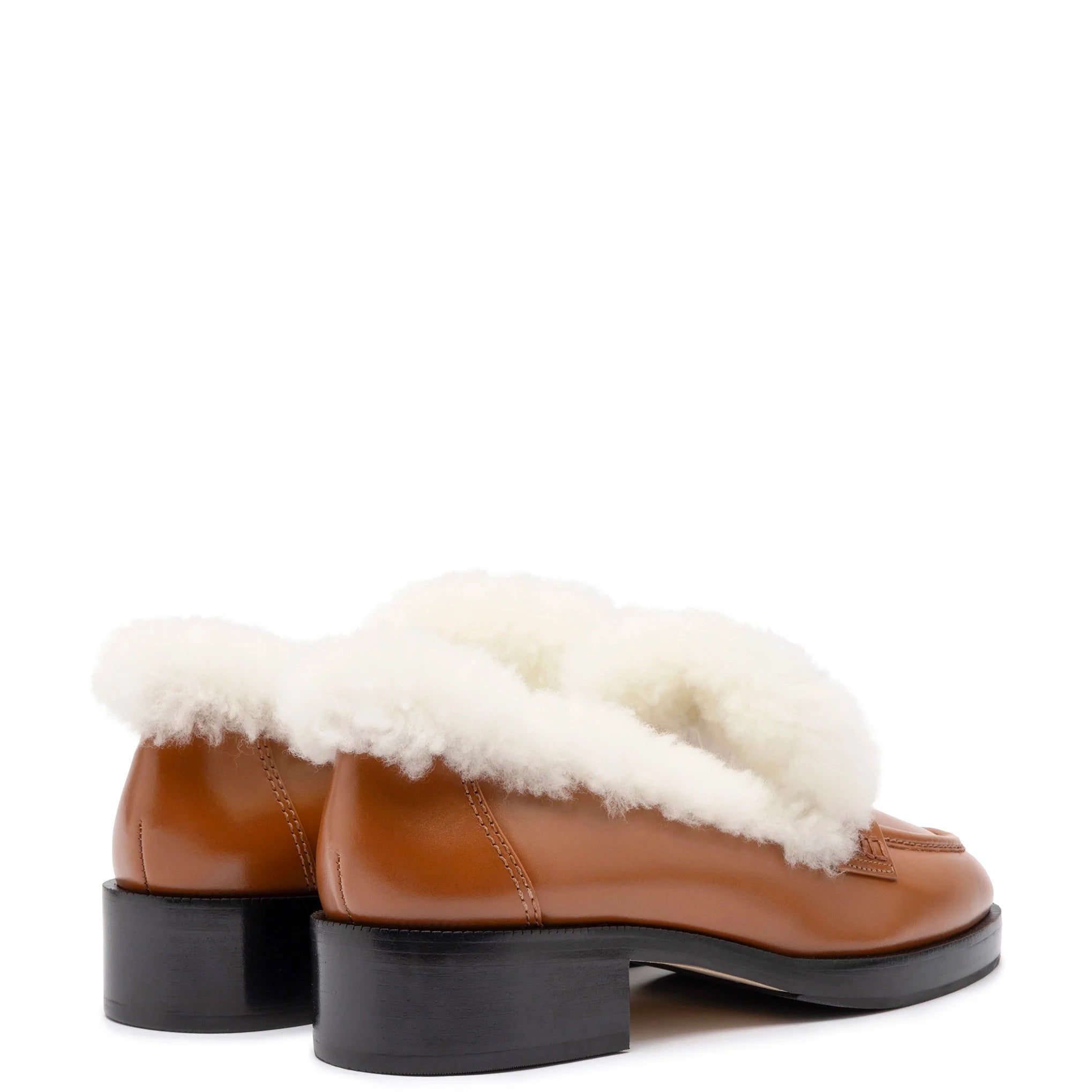 Bobbie Loafer In Caramel Leather and Natural Shearling by Larroudé