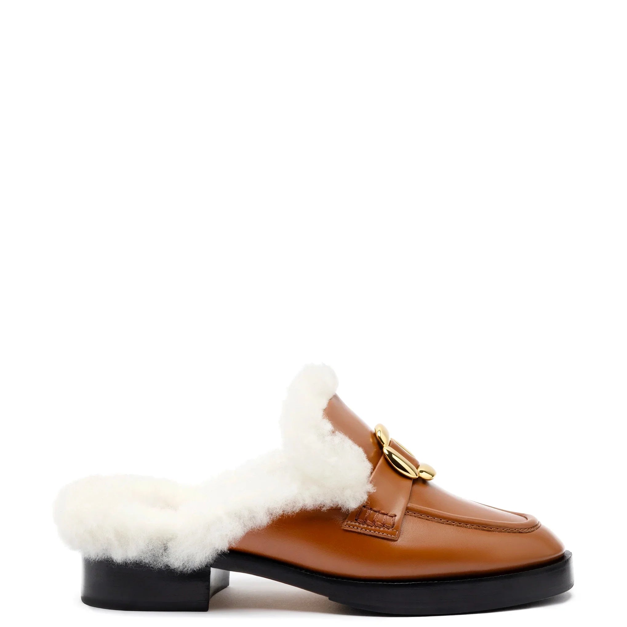 Bobbie Mule In Caramel Leather and Natural Shearling by Larroudé