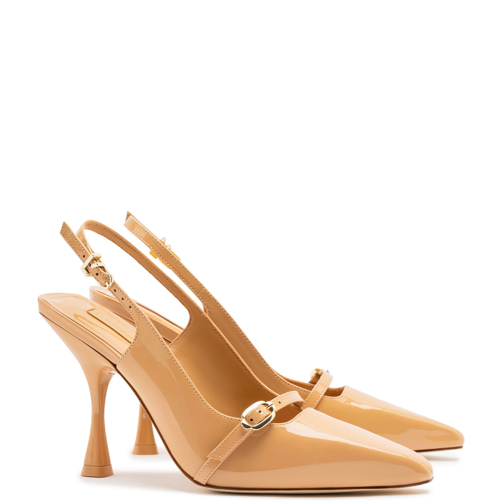 Ines Hi Pump in Tan Patent Leather by Larroudé