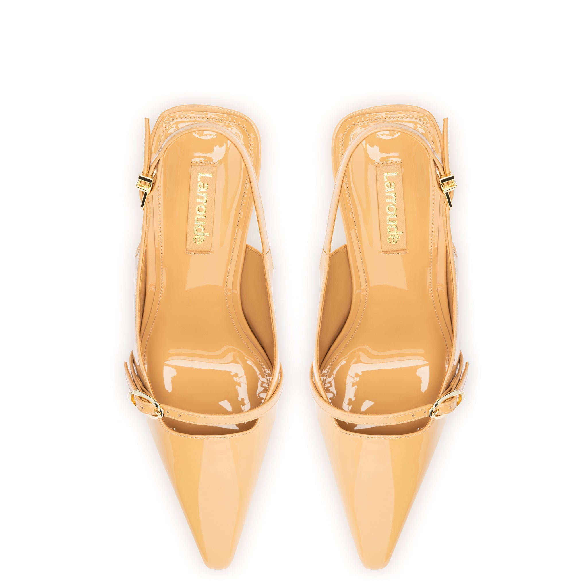 Ines Hi Pump in Tan Patent Leather by Larroudé