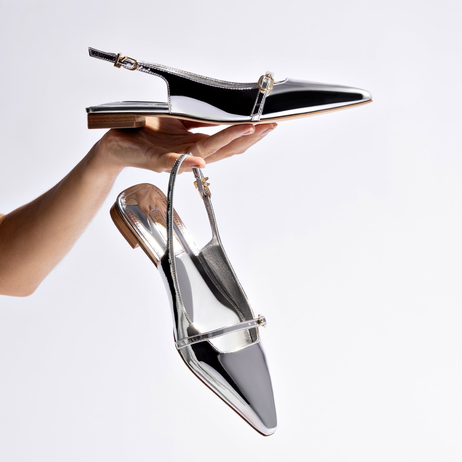 Ines Flat In Silver Specchio by Larroudé