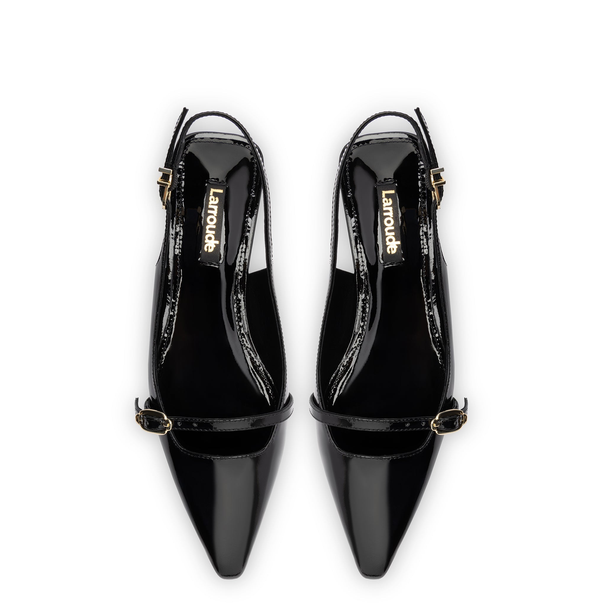 Ines Flat In Black Patent Leather by Larroudé