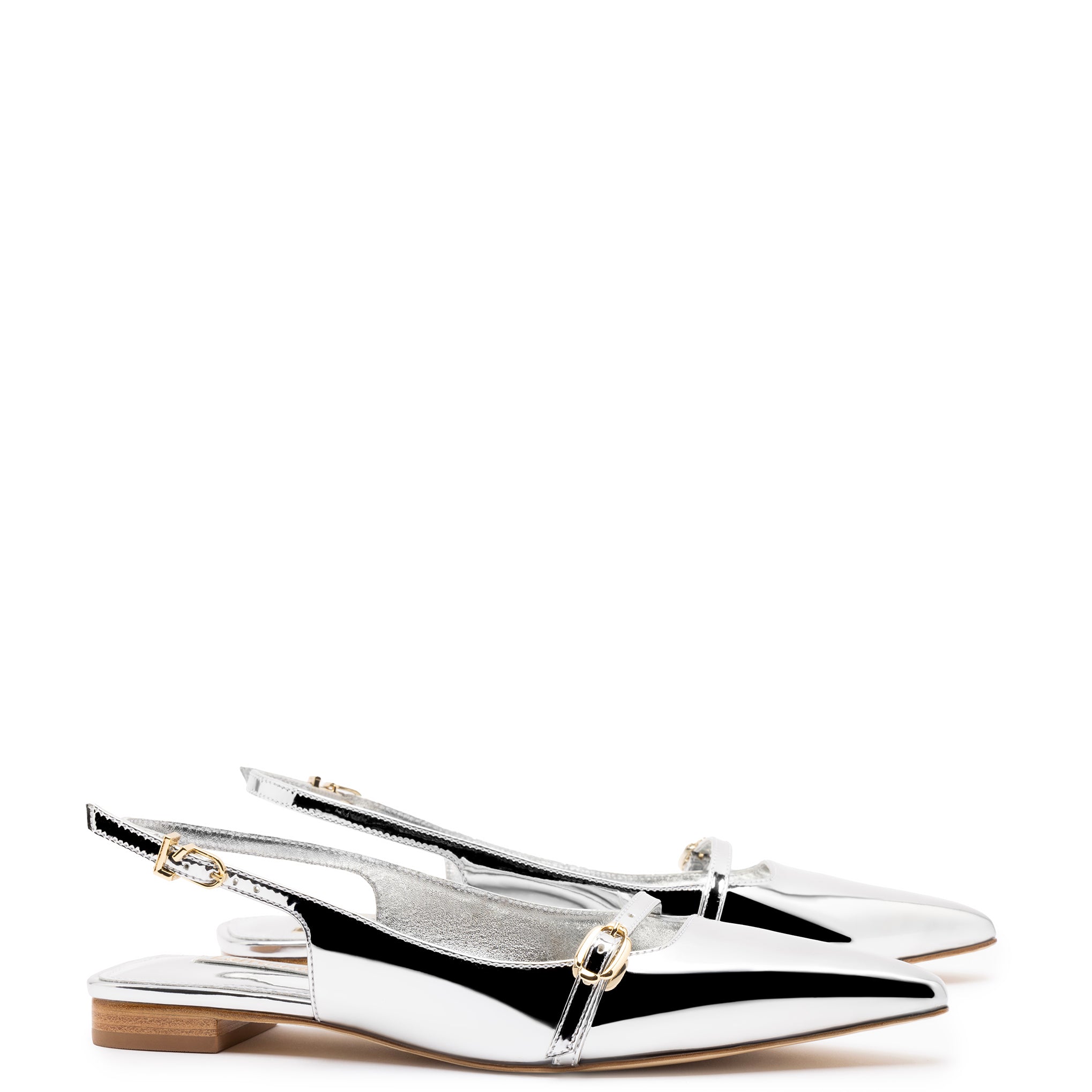 Ines Flat In Silver Specchio by Larroudé