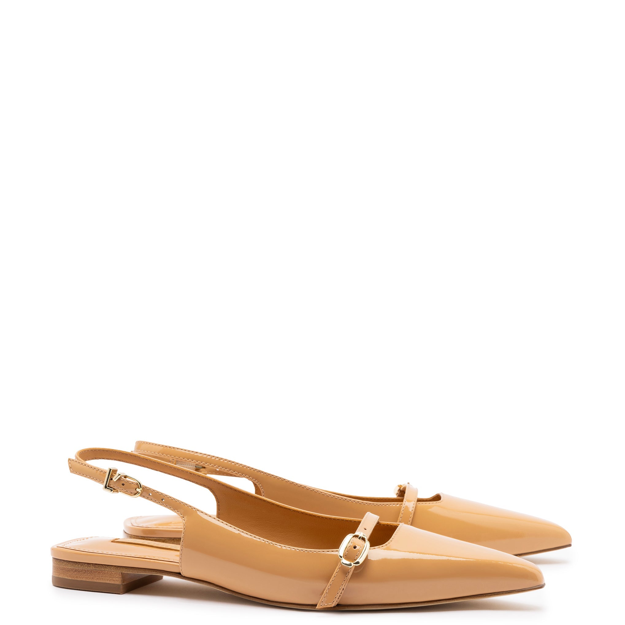 Ines Flat In Tan Patent Leather by Larroudé