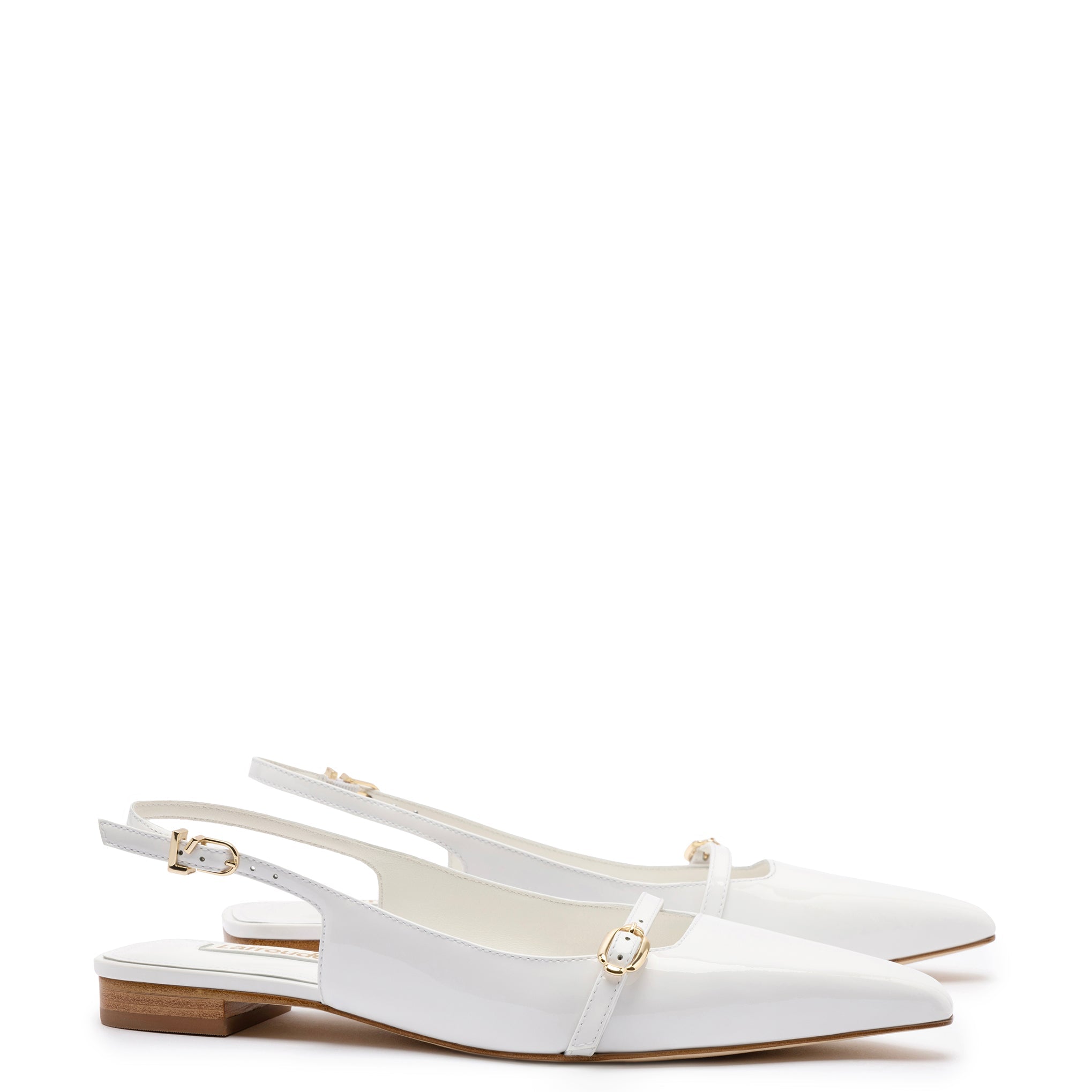 Ines Flat In White Patent Leather by Larroudé