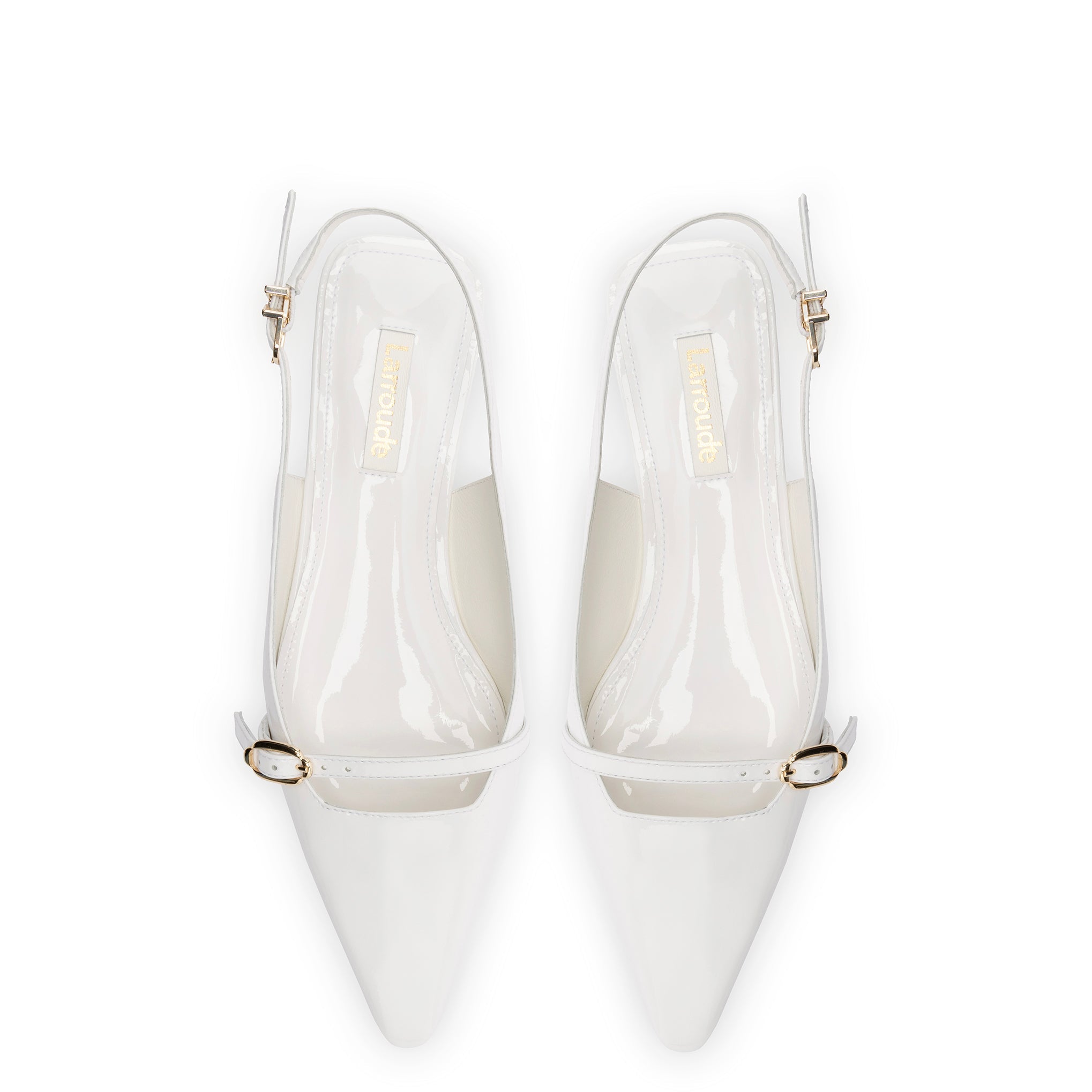 Ines Flat In White Patent Leather by Larroudé