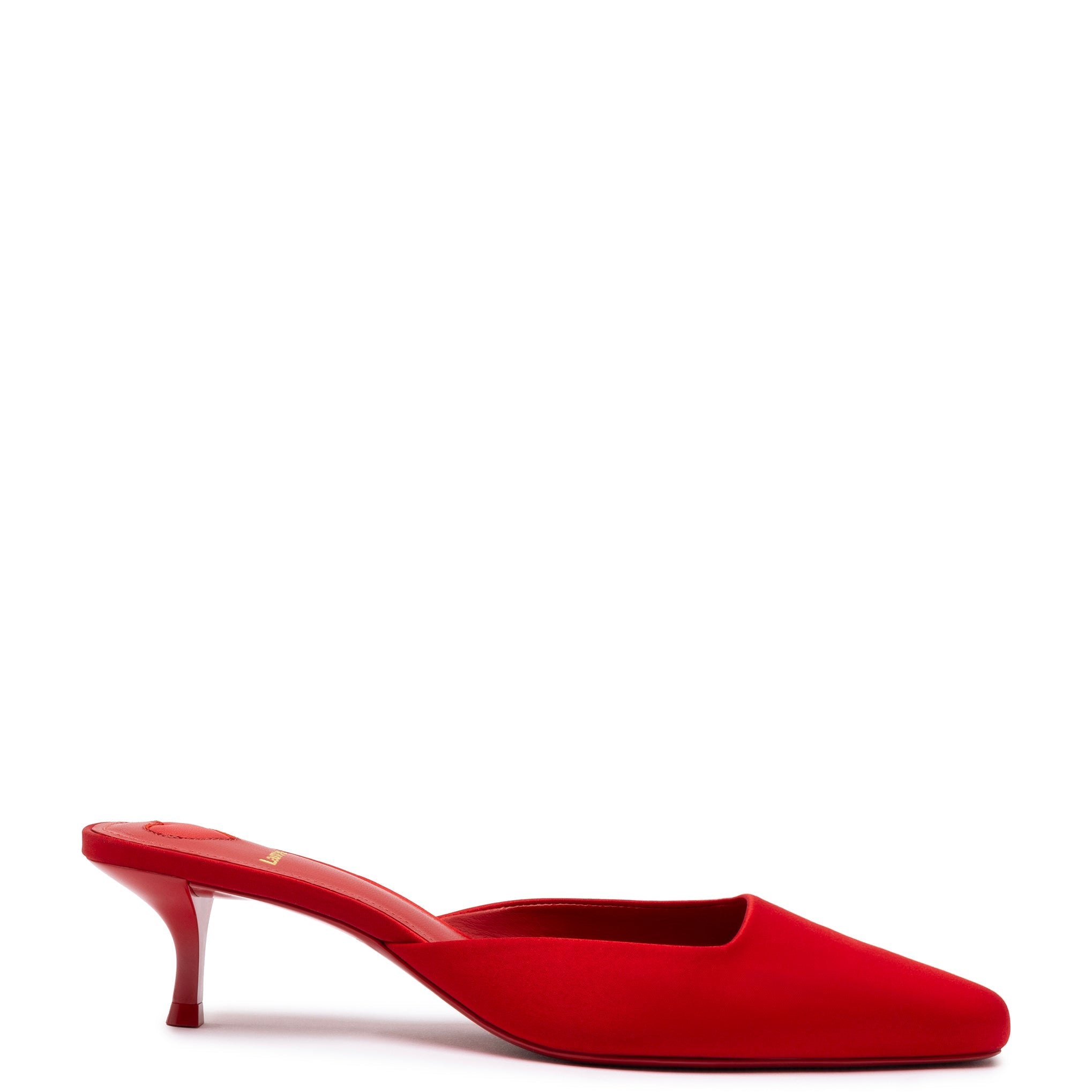 Amal Mule In Cherry Satin by Larroudé