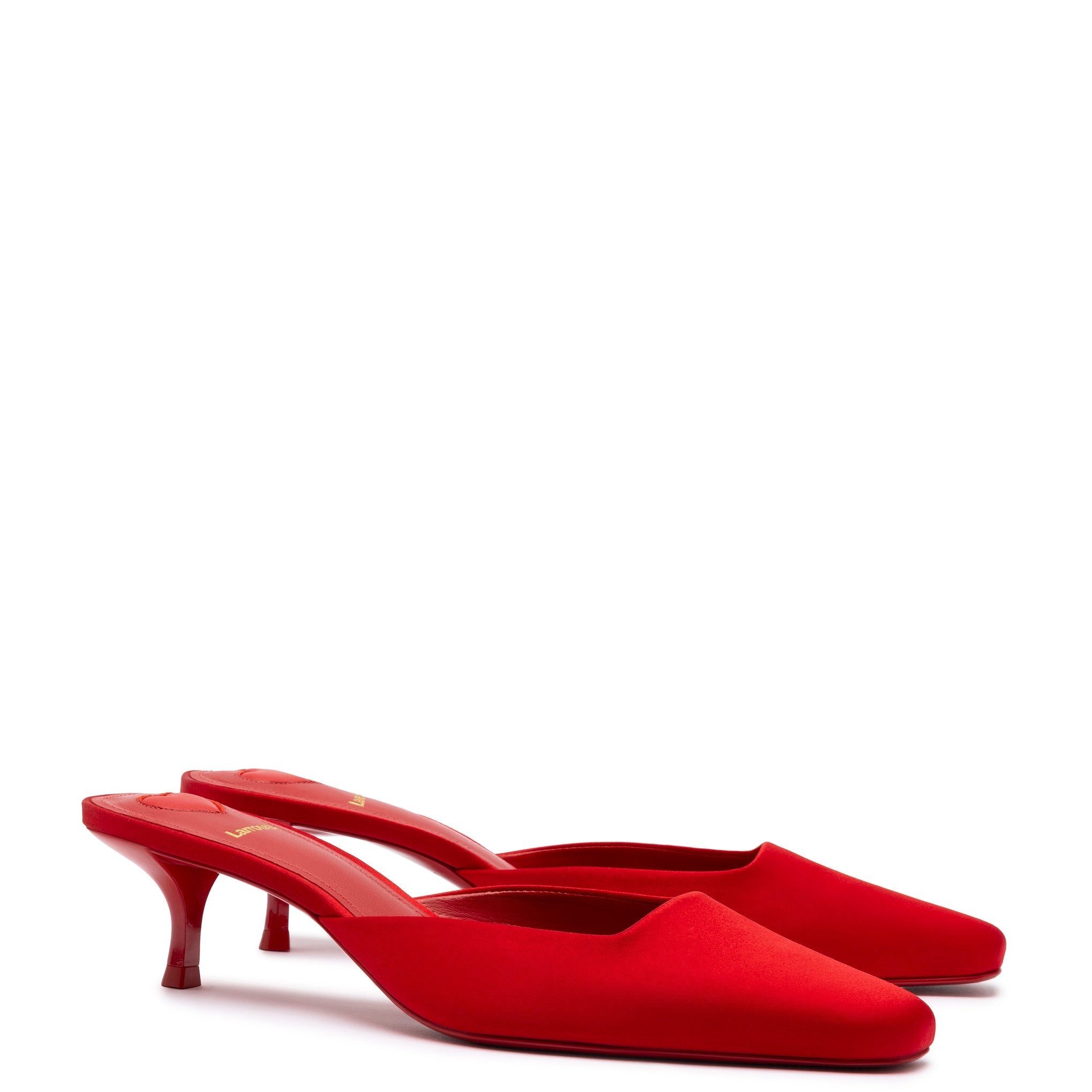 Amal Mule In Cherry Satin by Larroudé