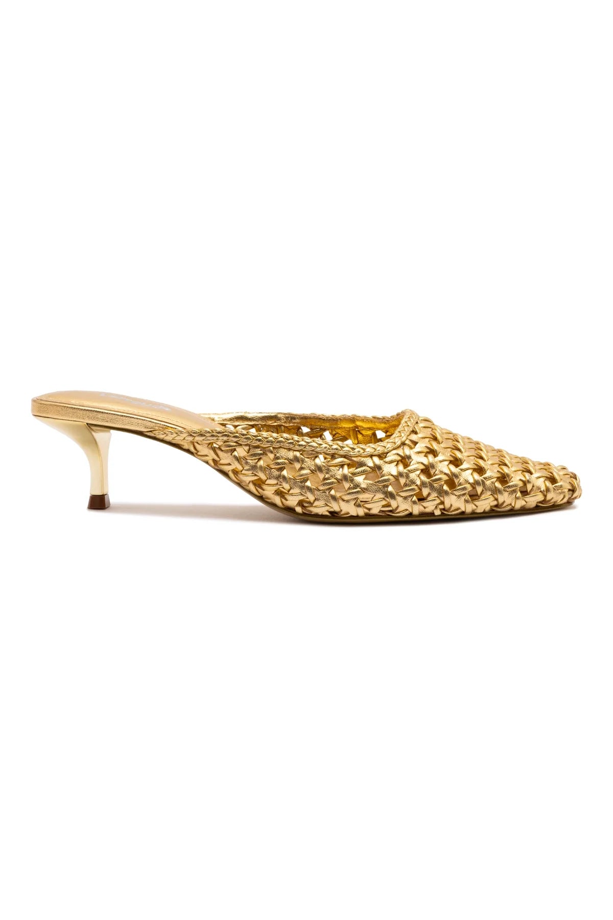 Amal Macrame Mule In Gold Metallic Leather by Larroudé