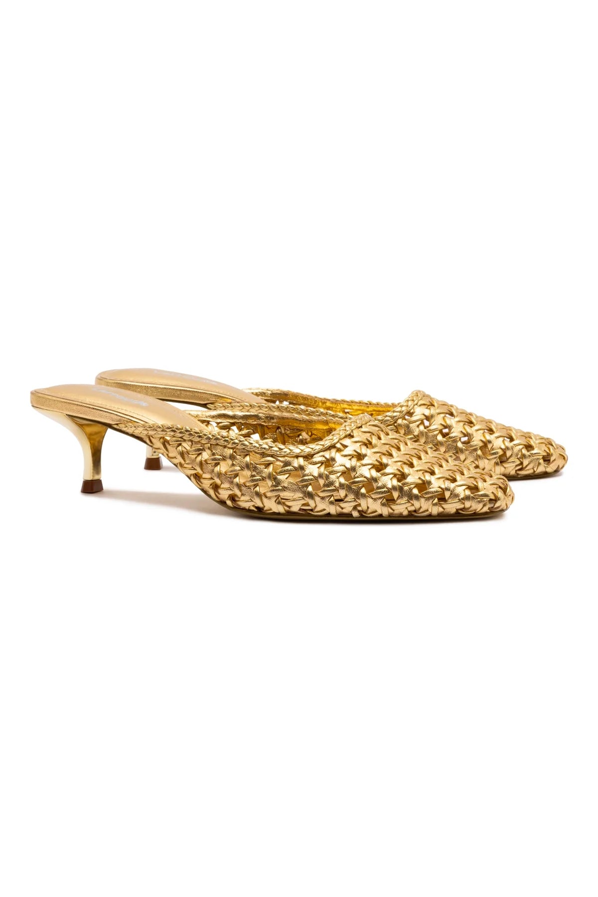 Amal Macrame Mule In Gold Metallic Leather by Larroudé