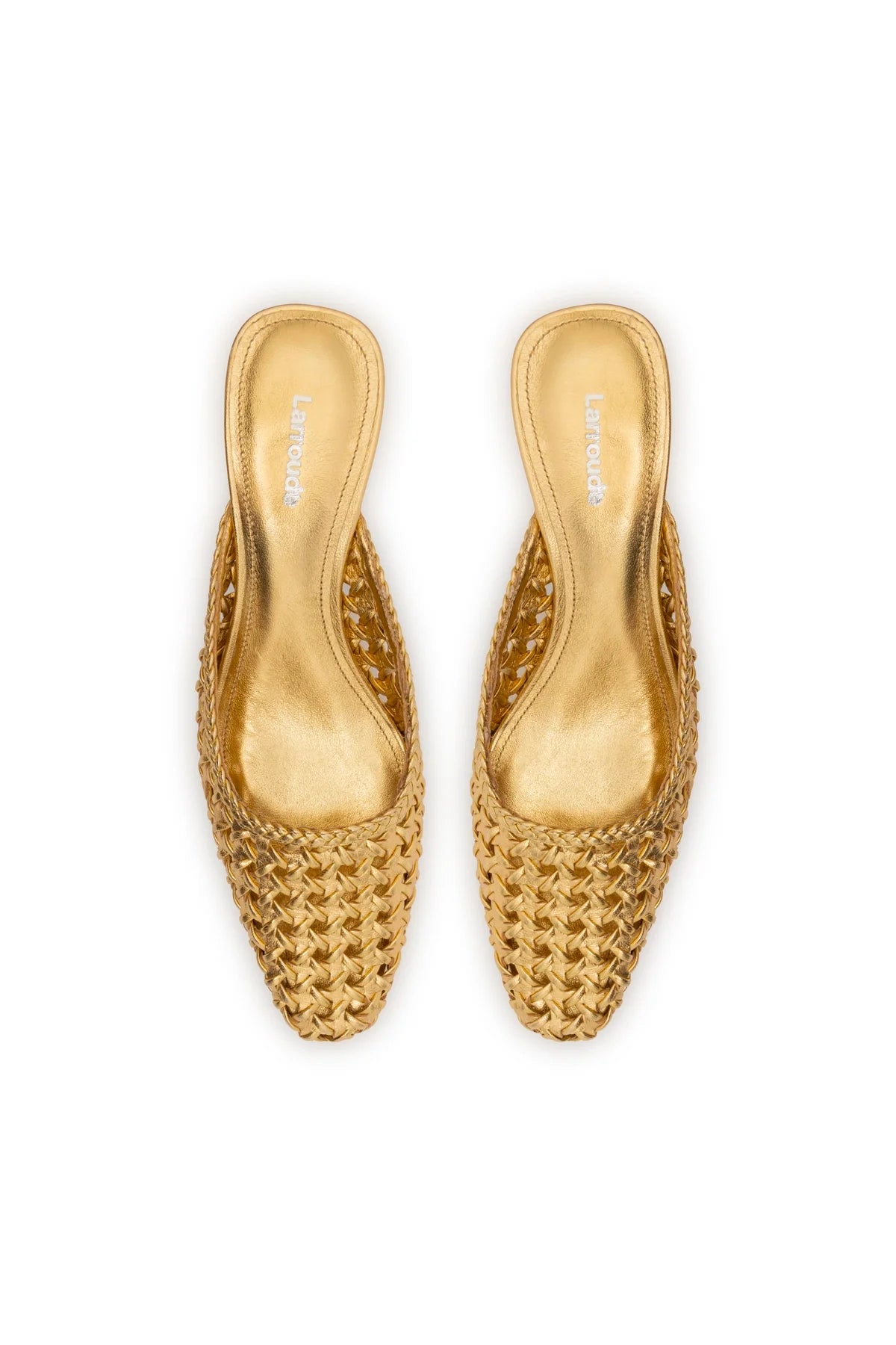 Amal Macrame Mule In Gold Metallic Leather by Larroudé