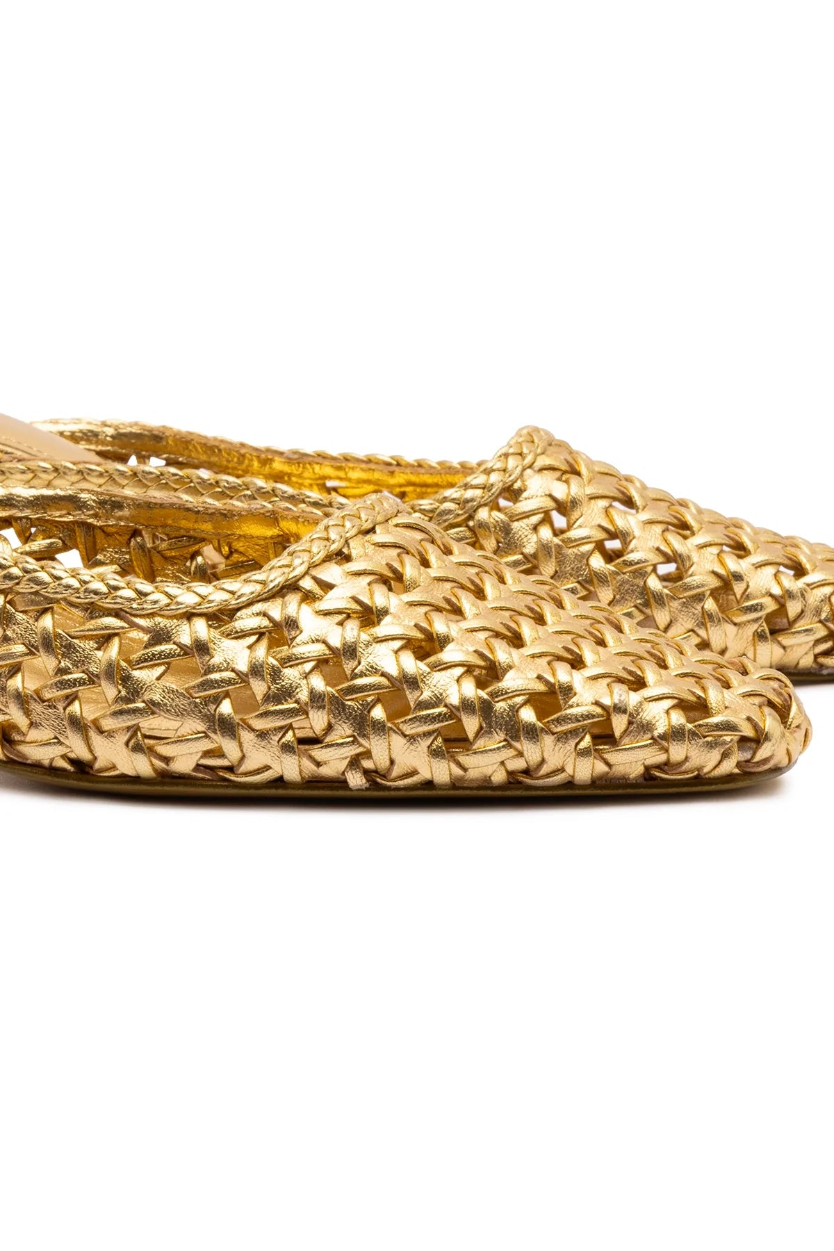 Amal Macrame Mule In Gold Metallic Leather by Larroudé