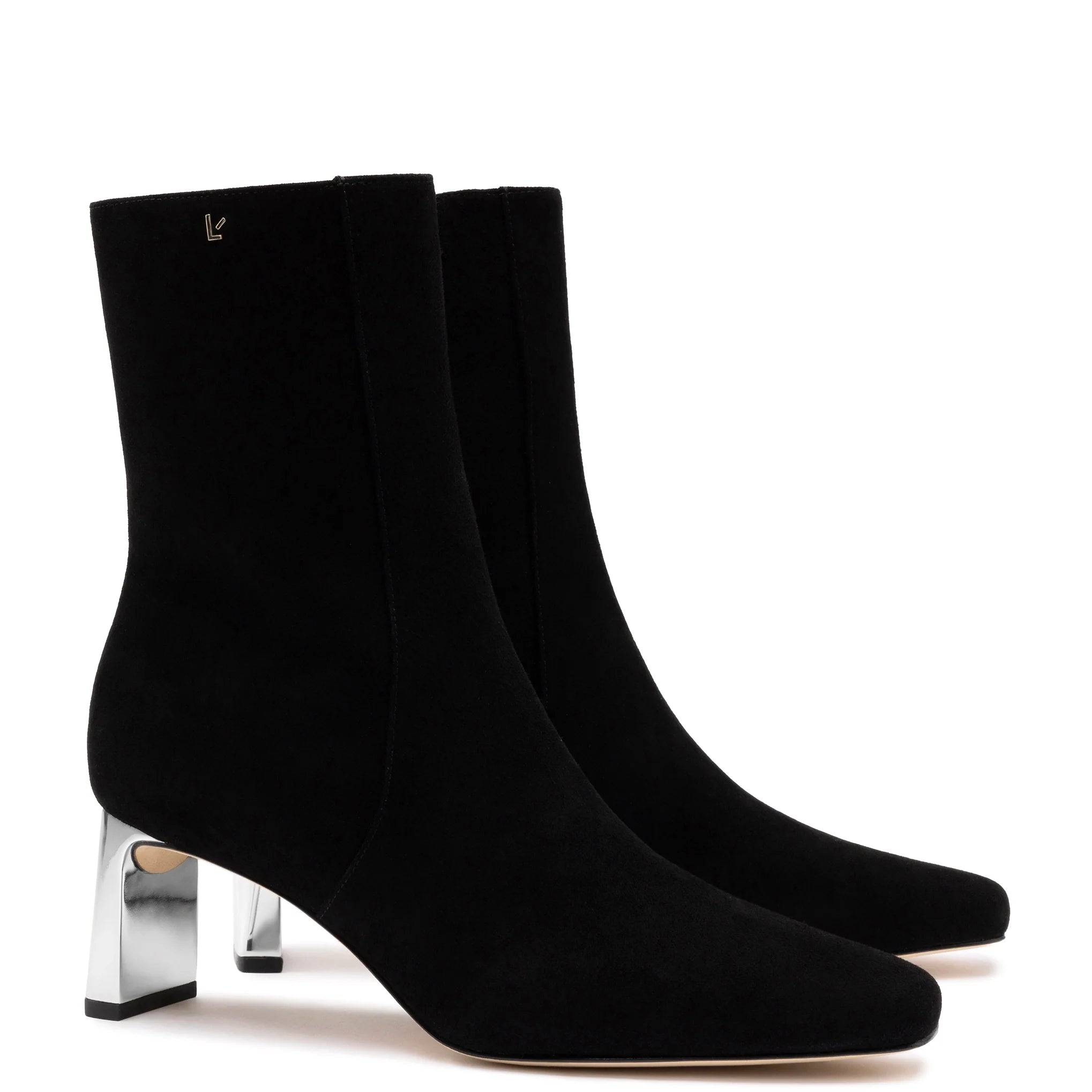 Alexis Bootie In Black Suede and Silver Heel by Larroudé