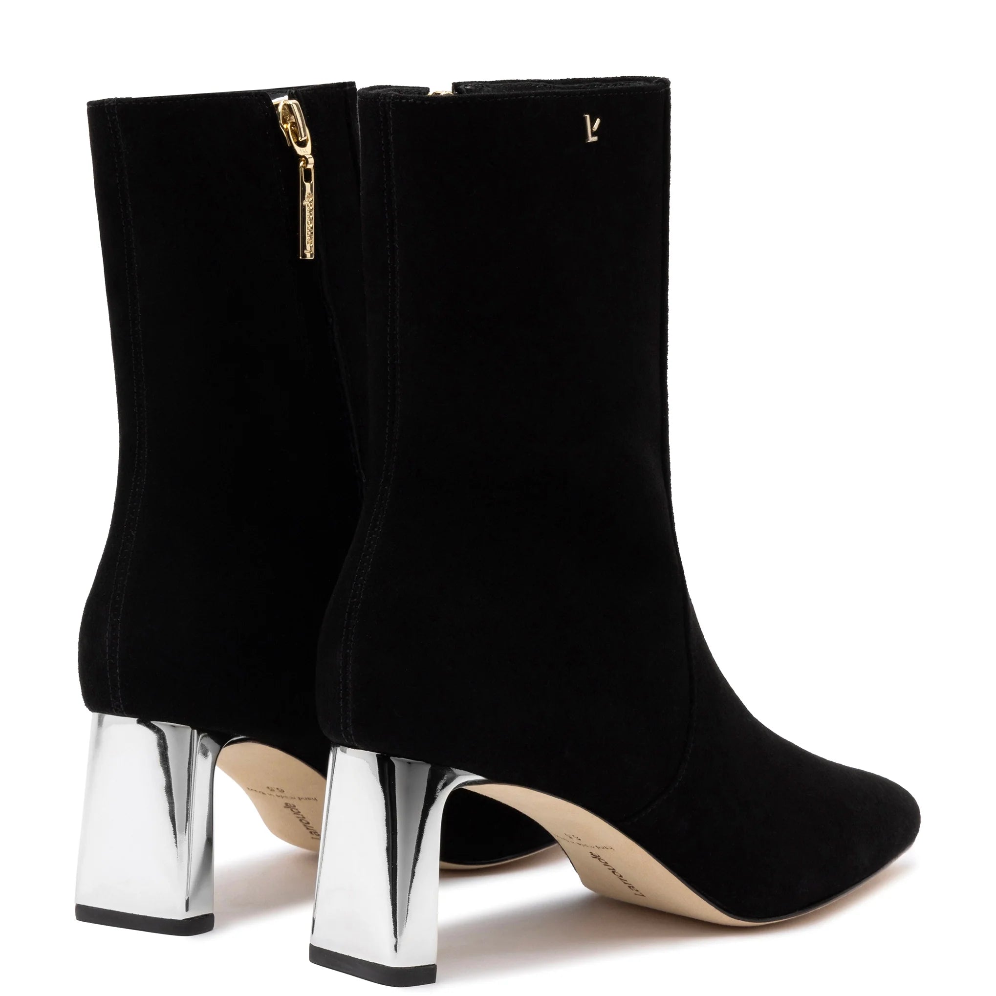 Alexis Bootie In Black Suede and Silver Heel by Larroudé