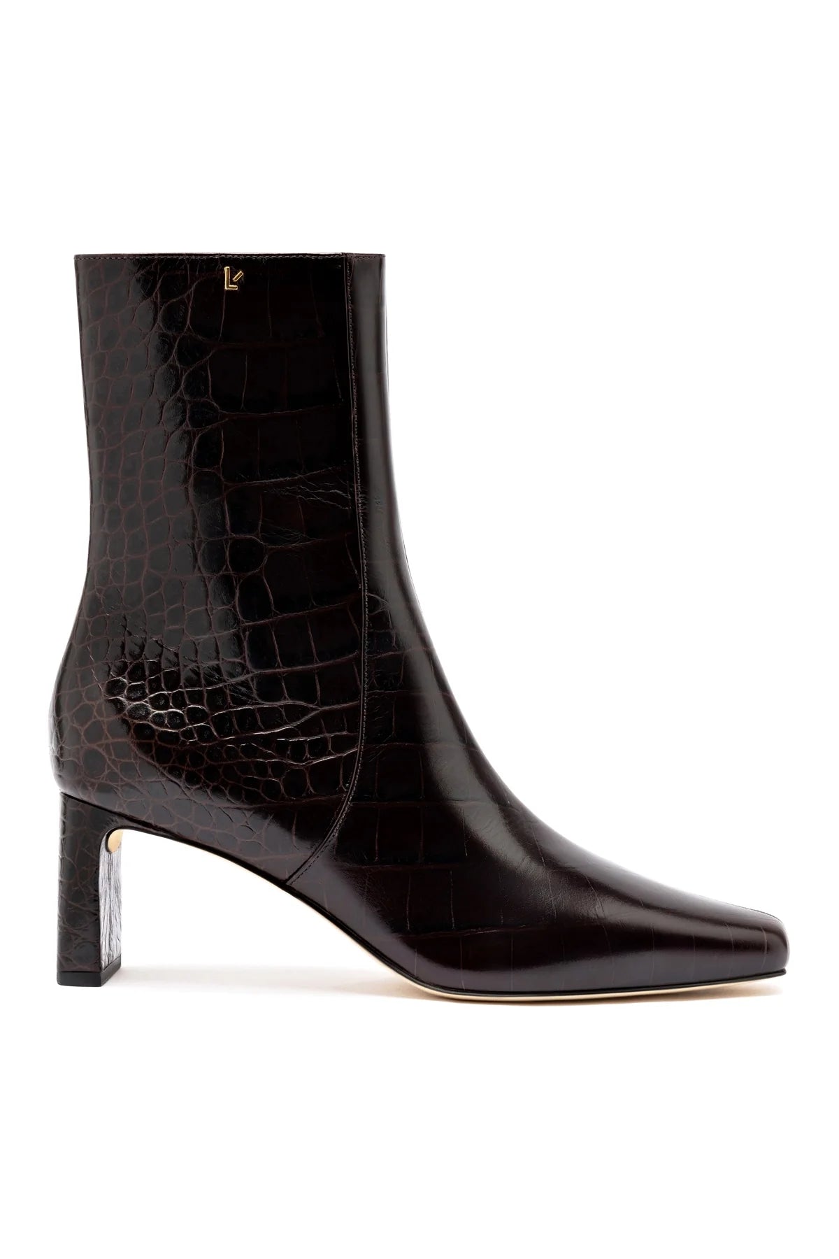 Alexis Bootie In Dark Croco Embossed Leather by Larroudé