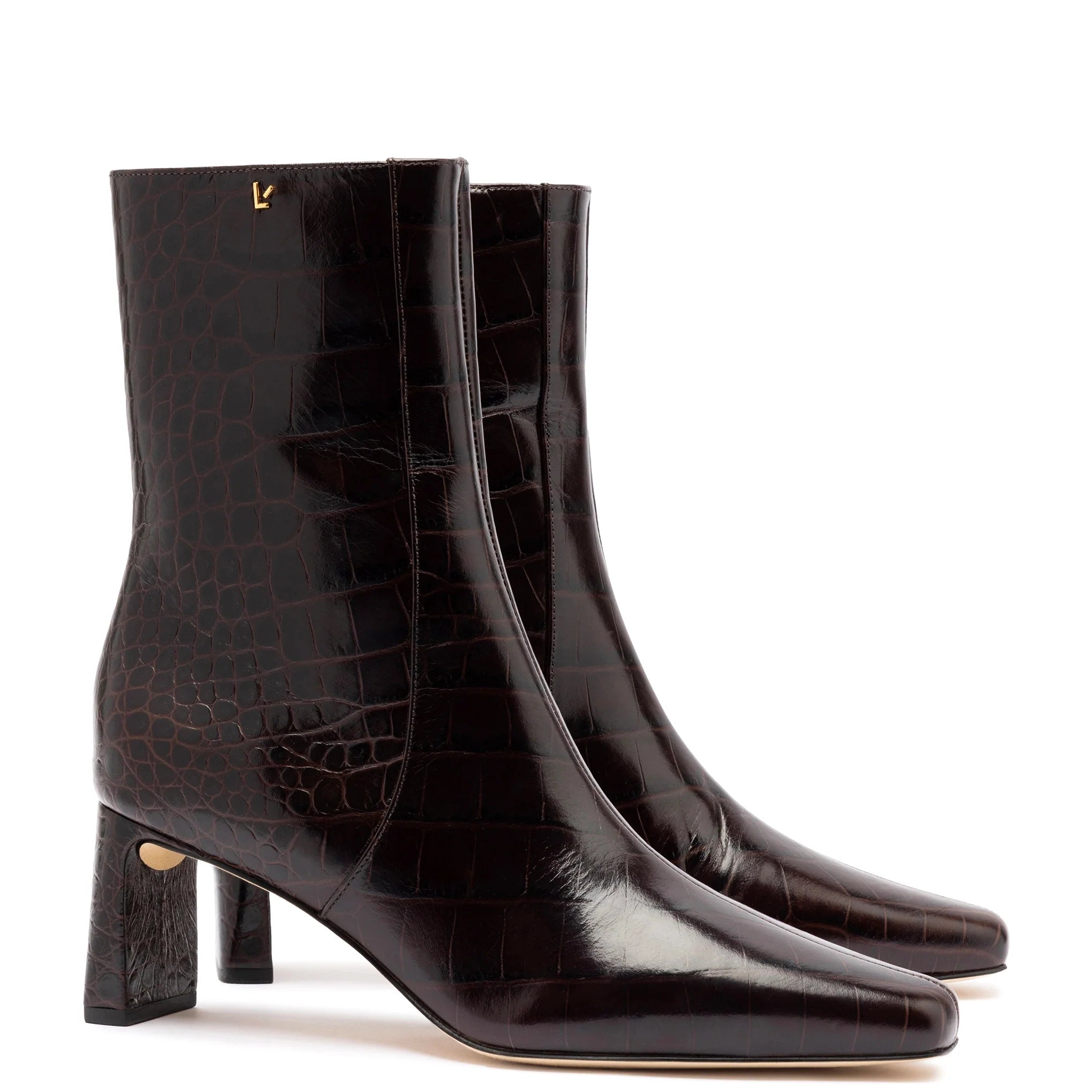 Alexis Bootie In Dark Croco Embroided Leather by Larroudé