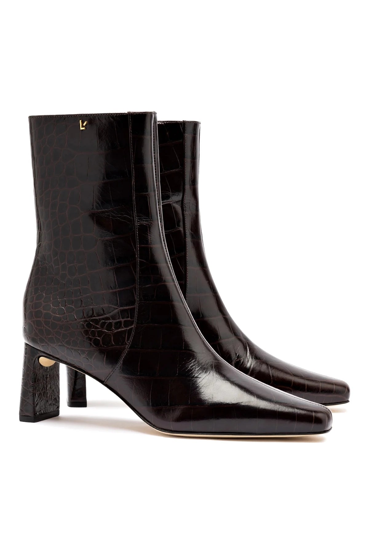 Alexis Bootie In Dark Croco Embossed Leather by Larroudé