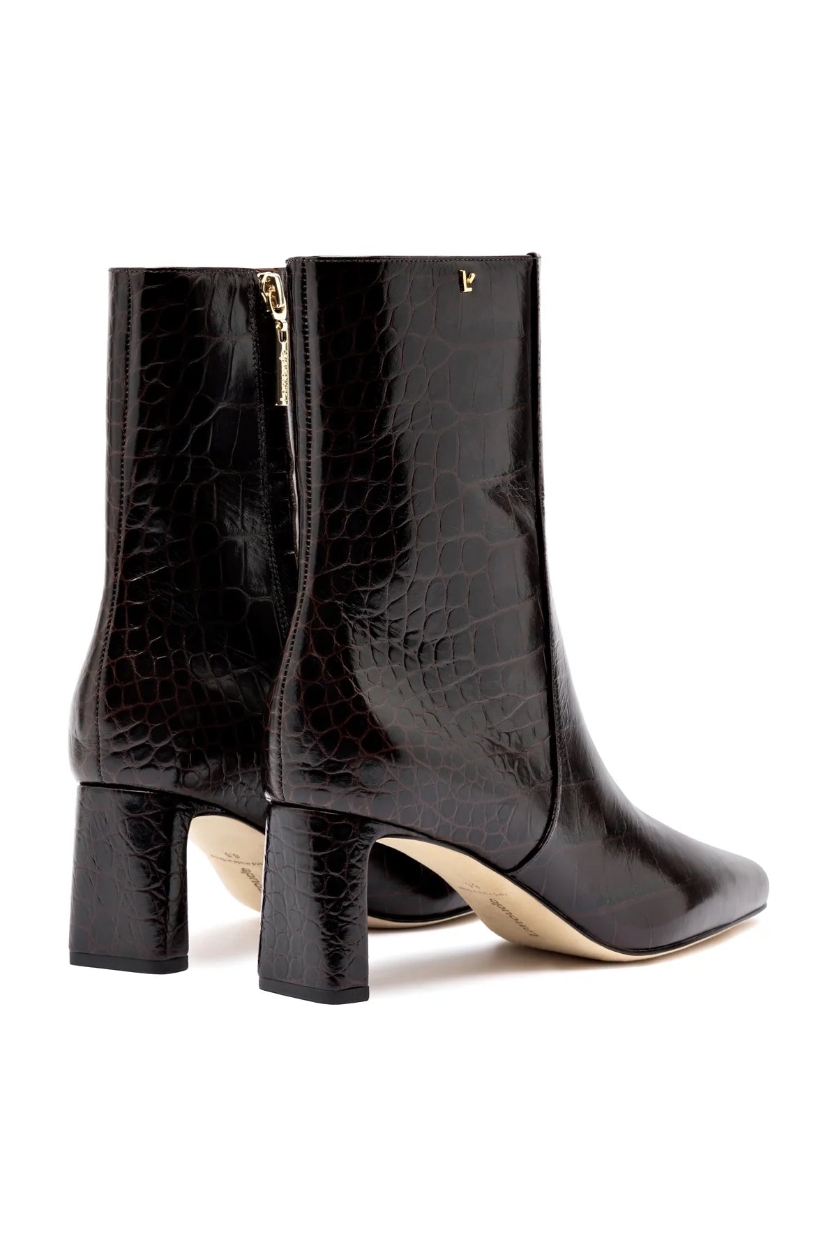Alexis Bootie In Dark Croco Embossed Leather by Larroudé