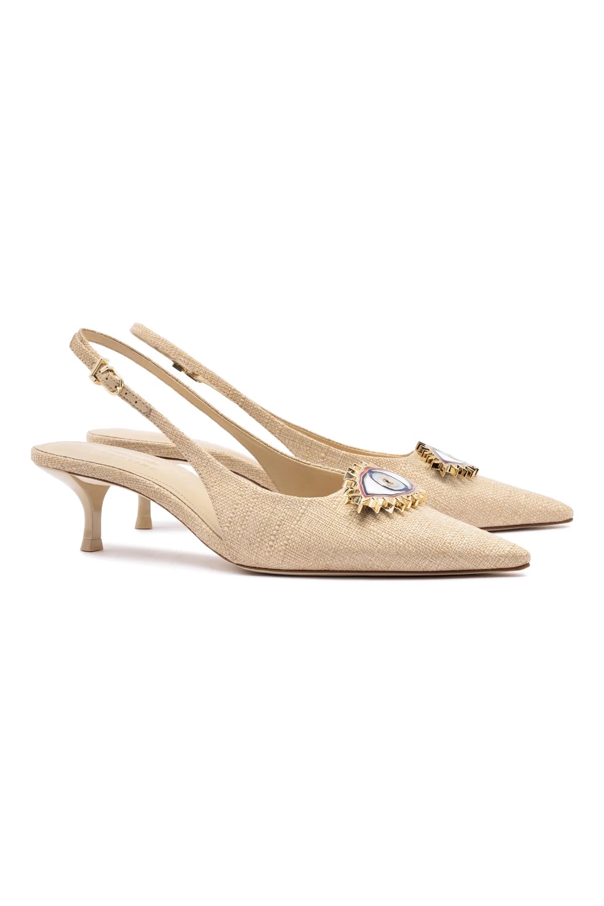 Larroudé x Libertine Eye Pump Lo In Beige Raffia by Larroudé