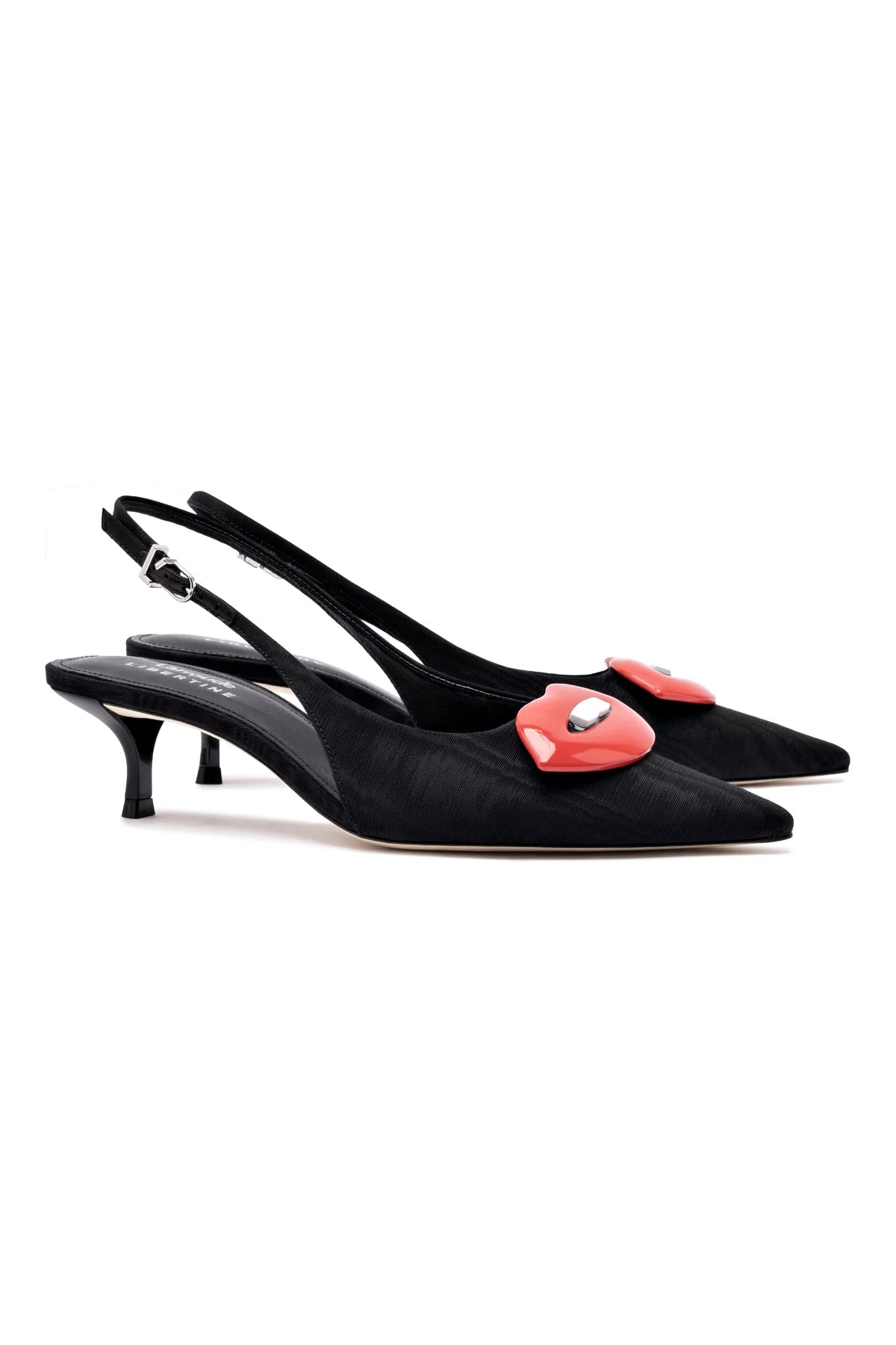 Larroudé x Libertine Lips Pump Lo In Black Fabric by Larroudé