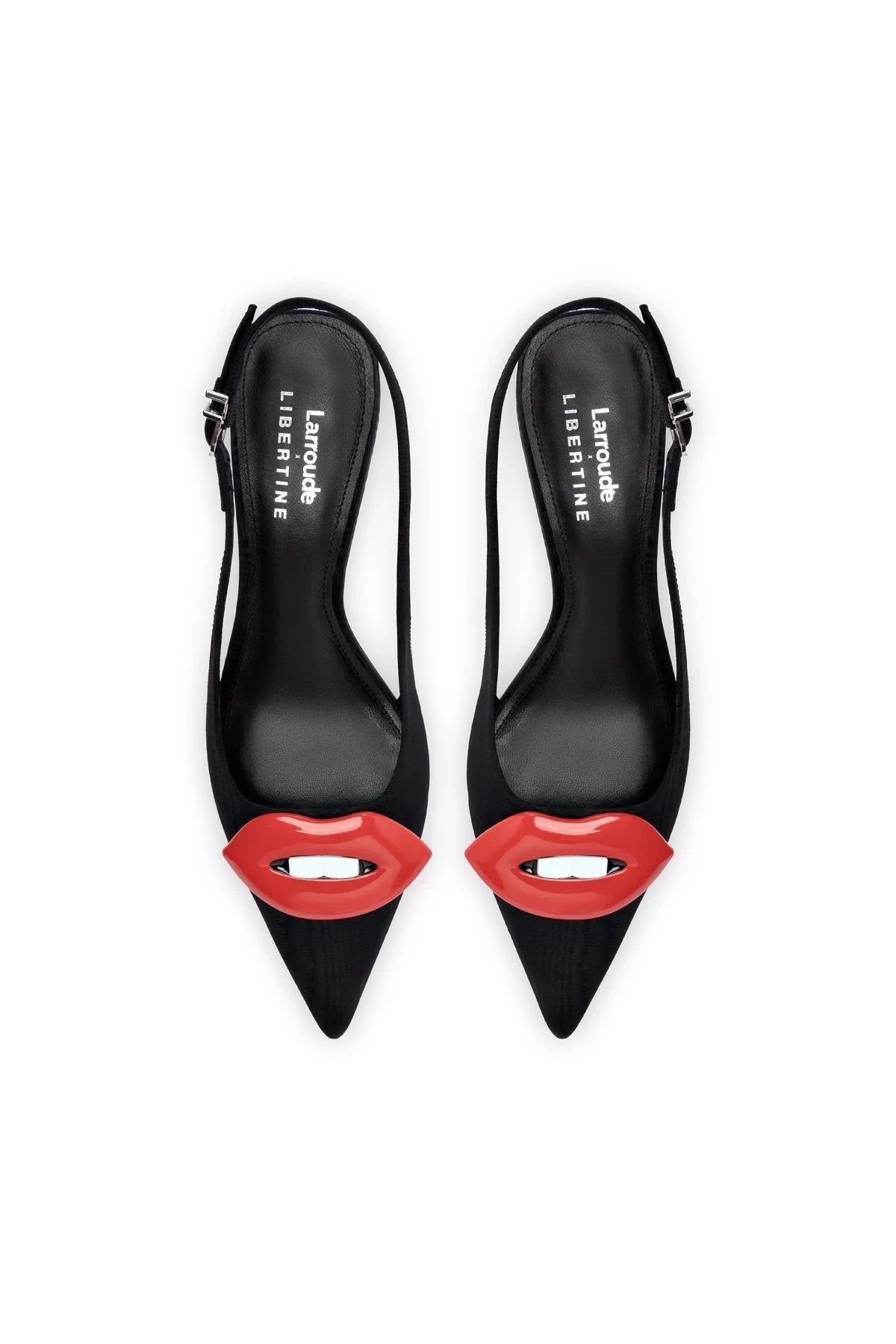 Larroudé x Libertine Lips Pump Lo In Black Fabric by Larroudé