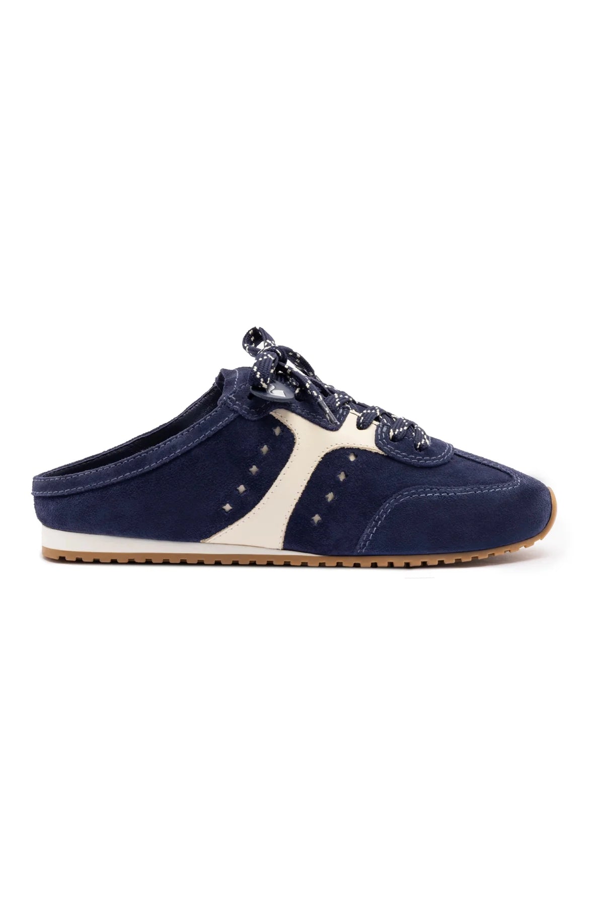 Stella Mule In Navy Suede and Ivory Leather by Larroudé