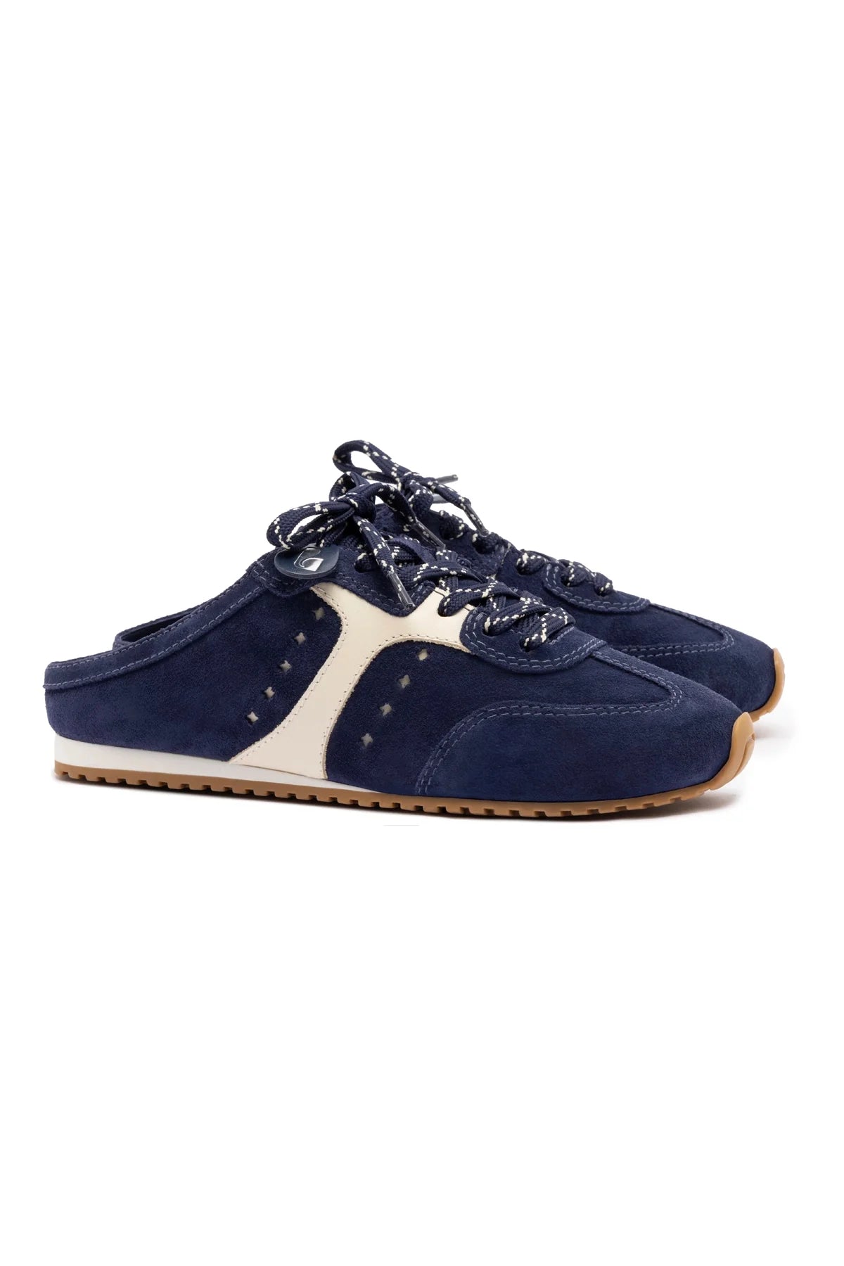 Stella Mule In Navy Suede and Ivory Leather by Larroudé