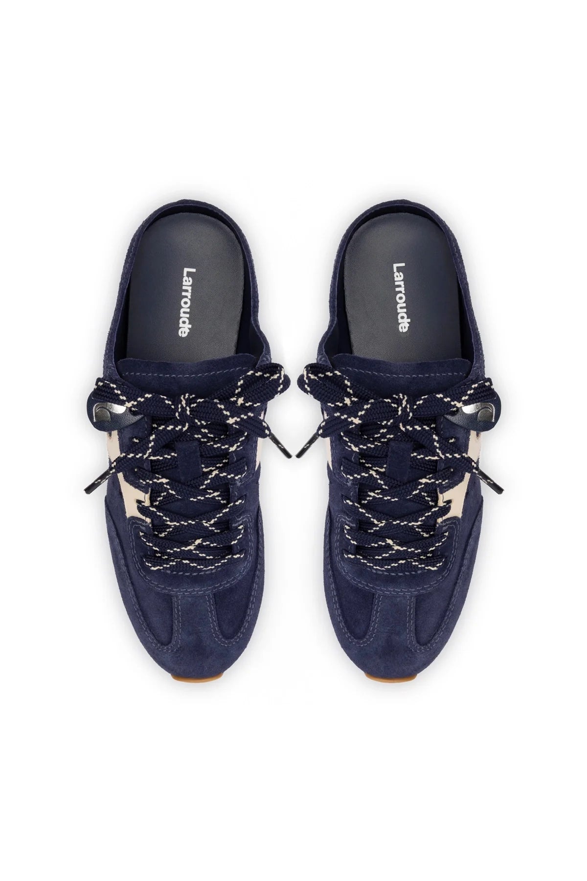 Stella Mule In Navy Suede and Ivory Leather by Larroudé