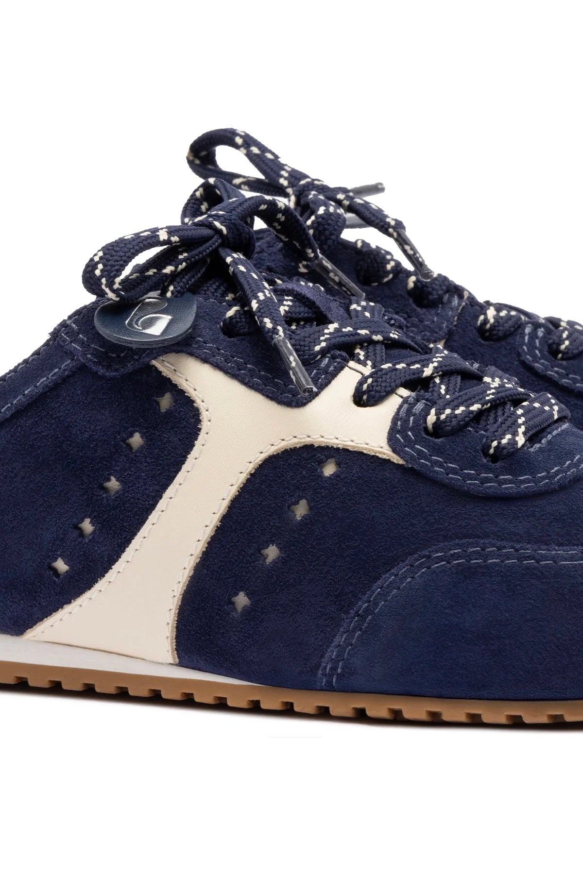 Stella Mule In Navy Suede and Ivory Leather by Larroudé