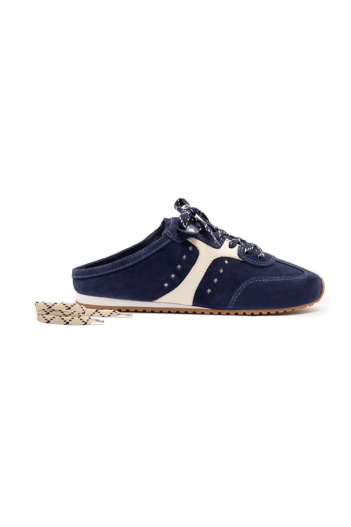 Stella Mule In Navy Suede and Ivory Leather by Larroudé
