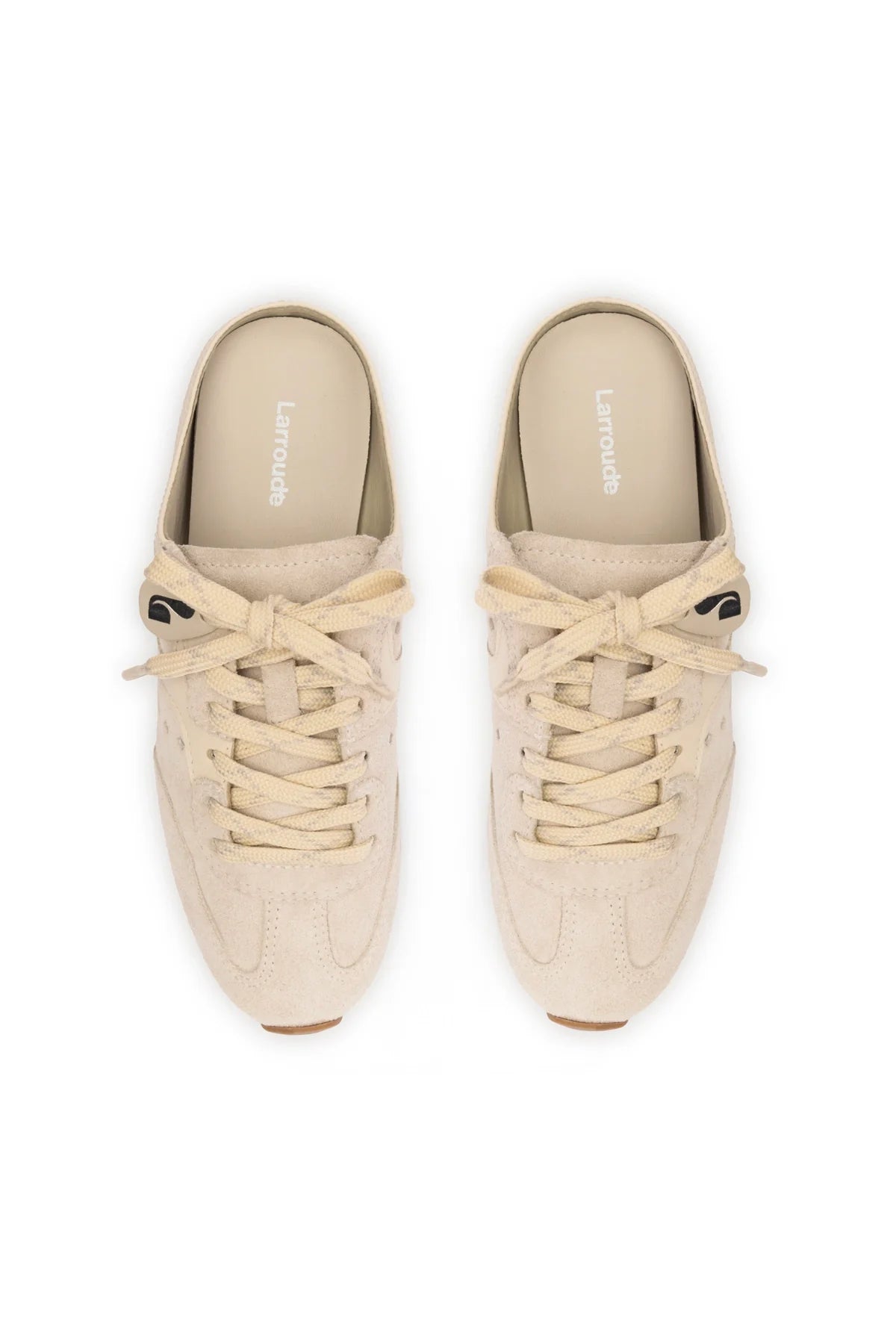 Stella Mule In Mushroom Grey Suede and Ivory Leather by Larroudé