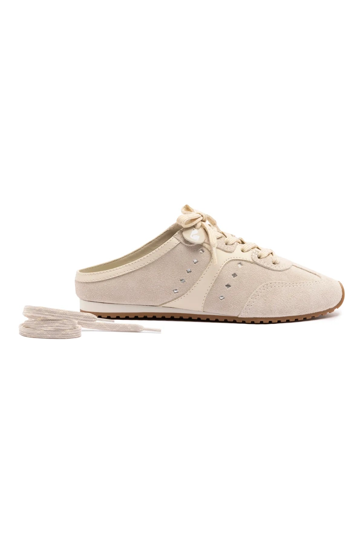 Stella Mule In Mushroom Grey Suede and Ivory Leather by Larroudé