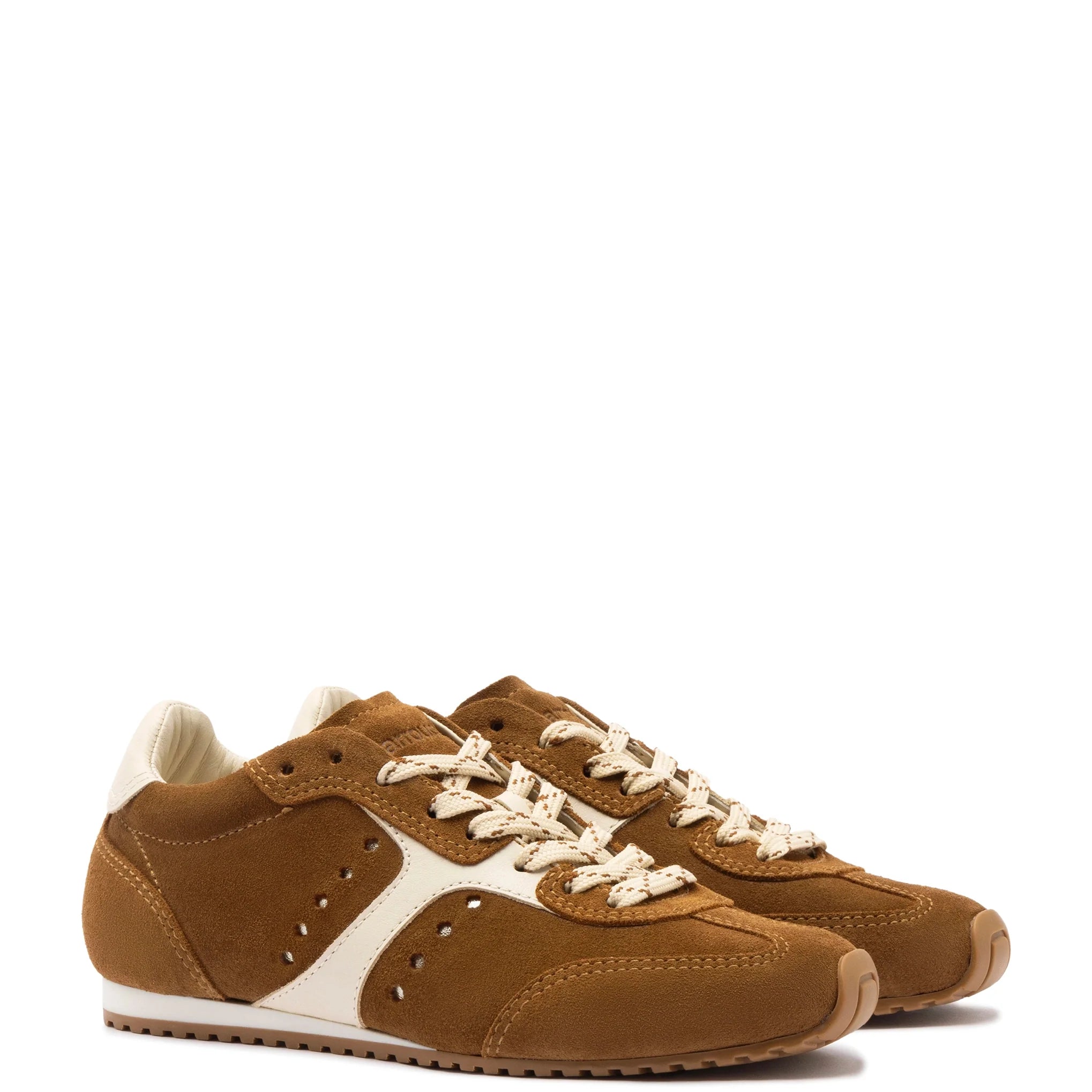 Stella Sneaker In Russet Suede and Ivory Leather by Larroudé